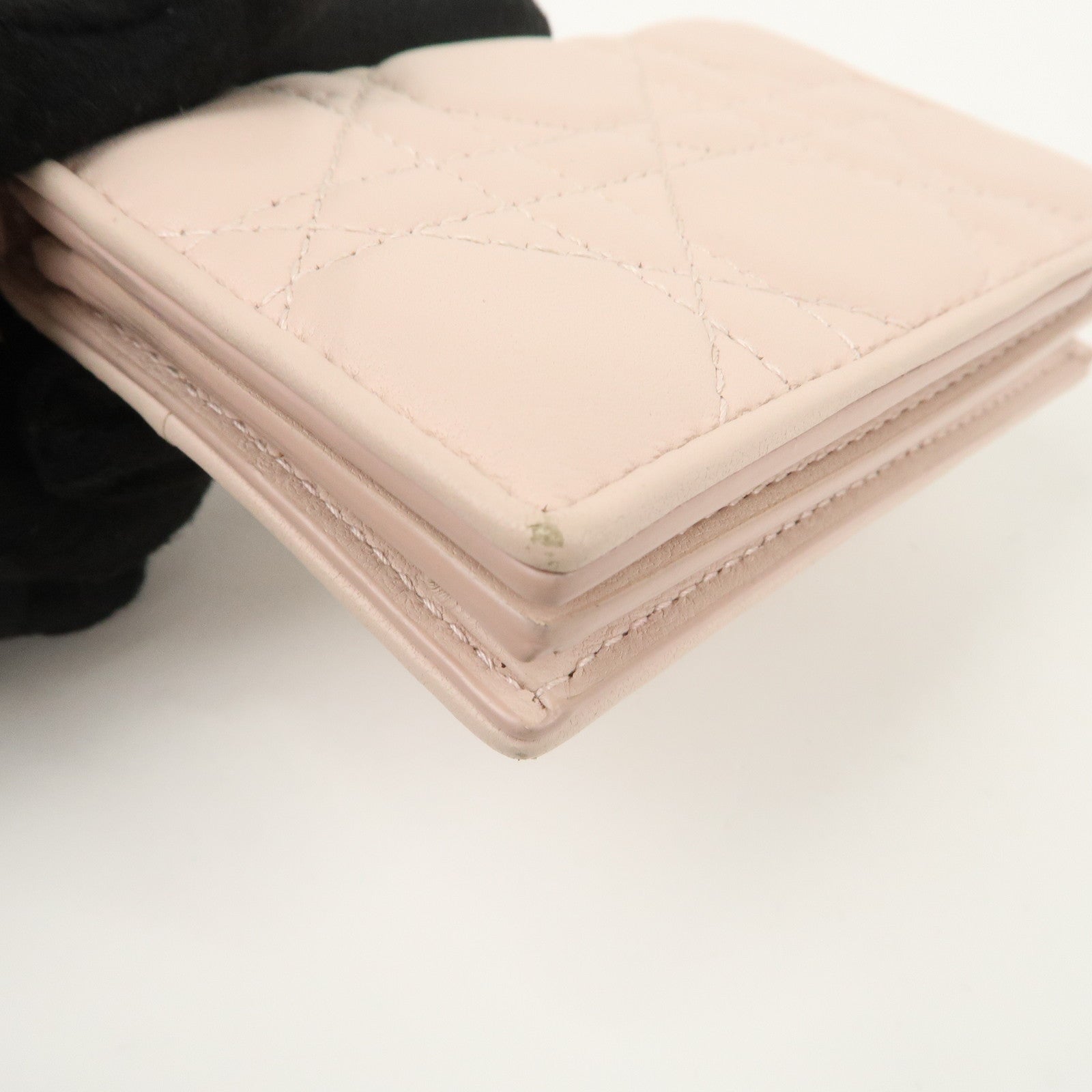 Christian Dior Cannage Lamb Leather Bi-fold Card Case Rose Poudre