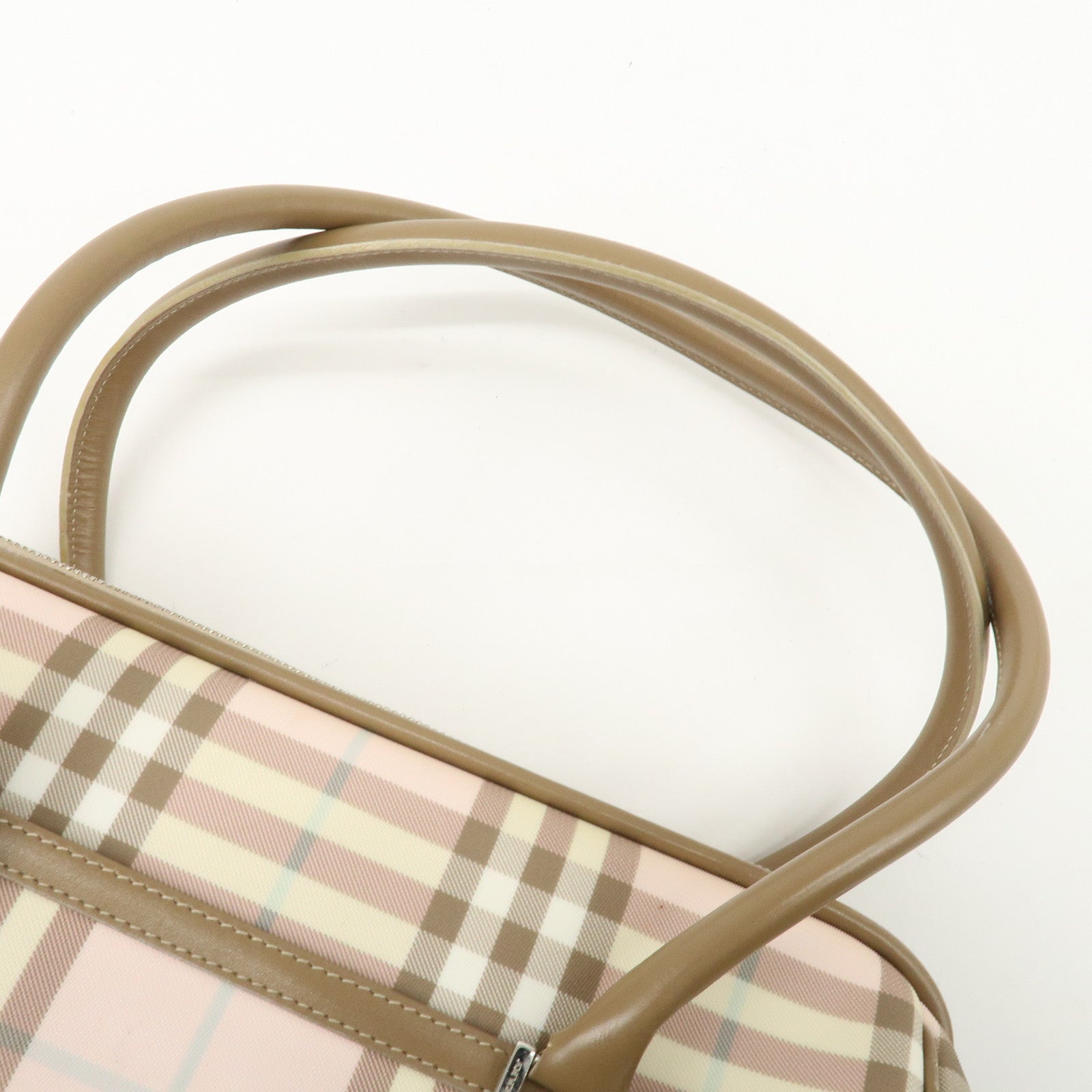 BURBERRY PVC Leather Nova Plaid Shoulder Bag Hand Bag Beige Pink