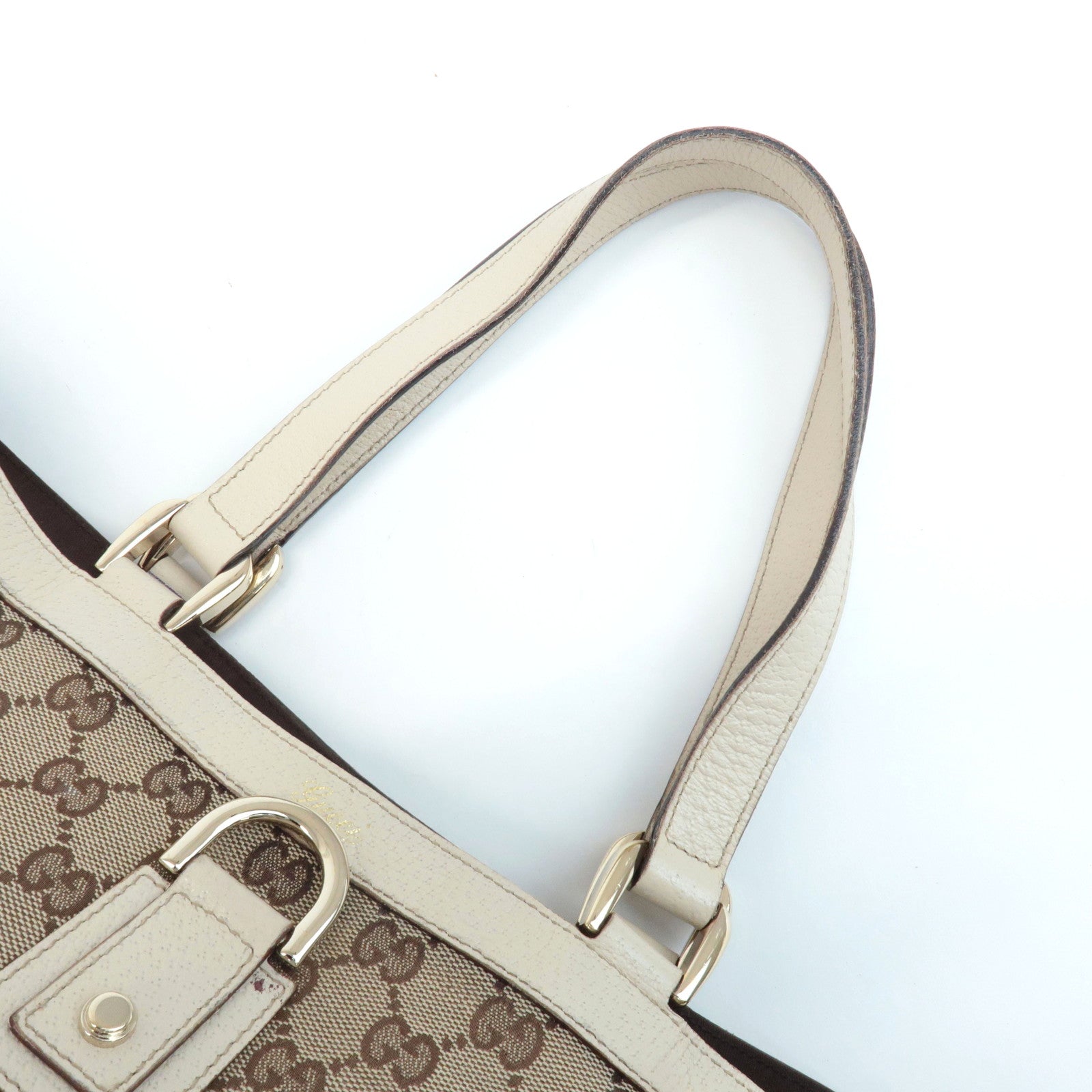 GUCCI Abbey Line GG Canvas Leather Tote Bag Beige 141472 Used