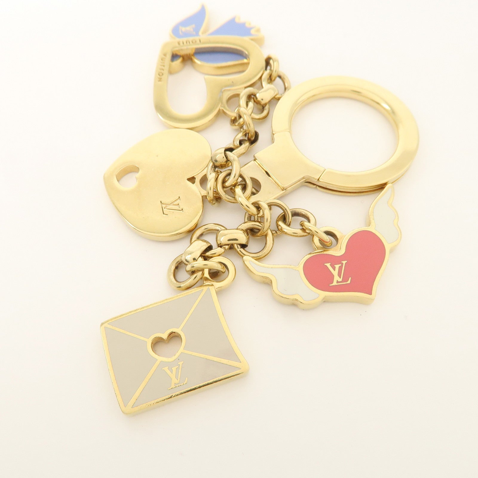 Louis Vuitton Porte Cles Message Charm Keychain Gold M66264 Used