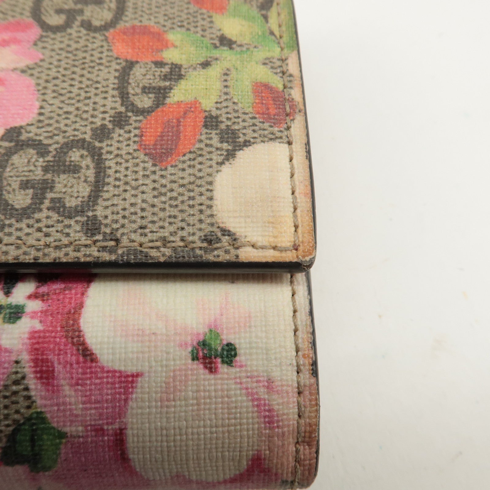 GUCCI GG Supreme Flower Bi Fold Long Wallet Beige Pink Red 404070