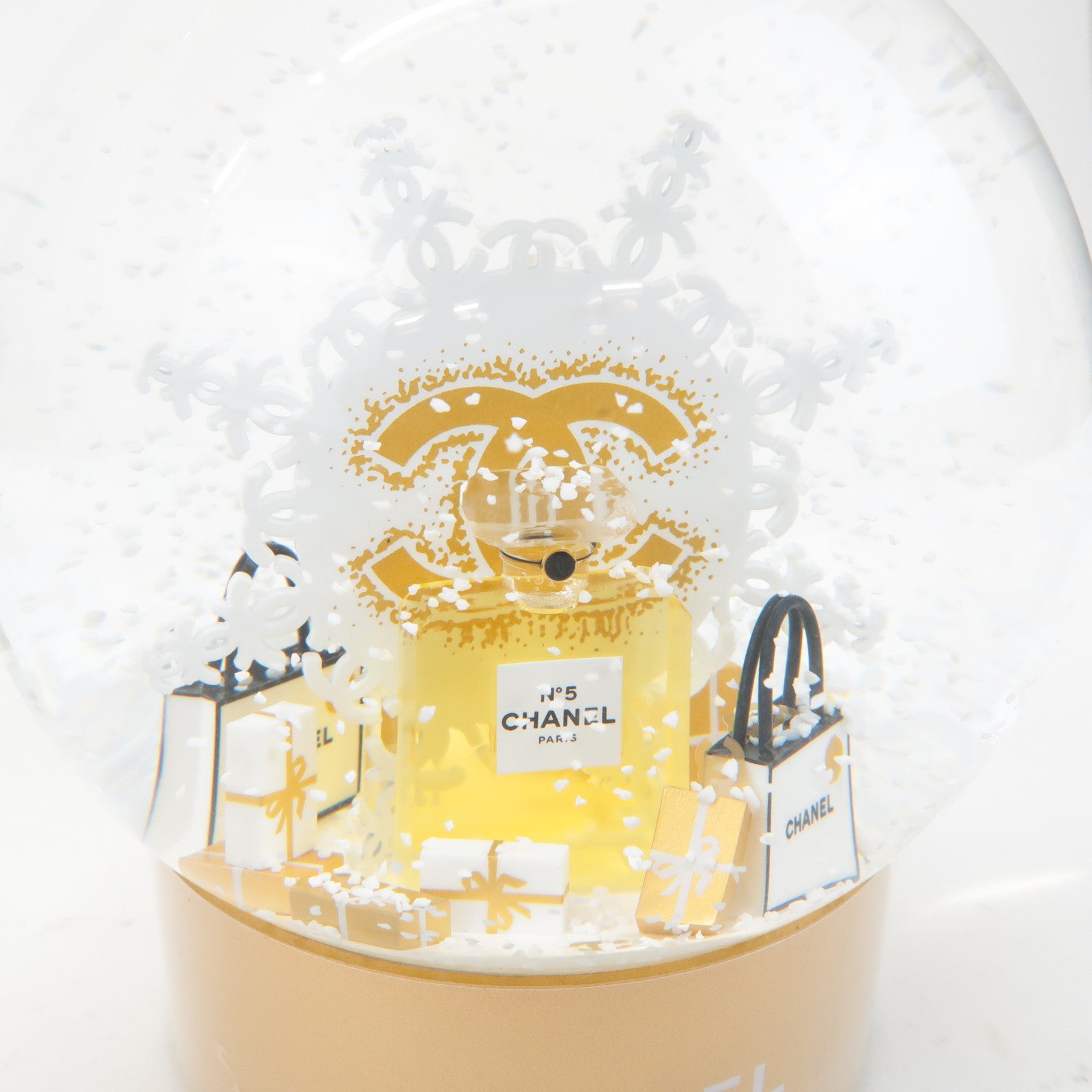 CHANEL Glass Snow Globe Snow Dome 2024 Novelty Gold White Used