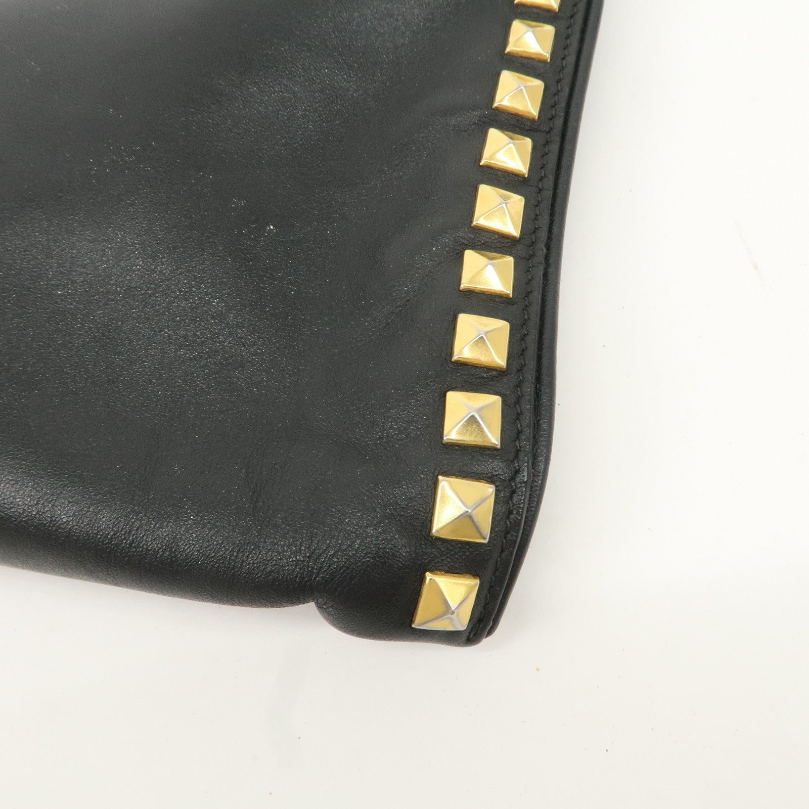 MIU MIU Leather Clutch Bag Hand Bag Black Gold Hardware Used