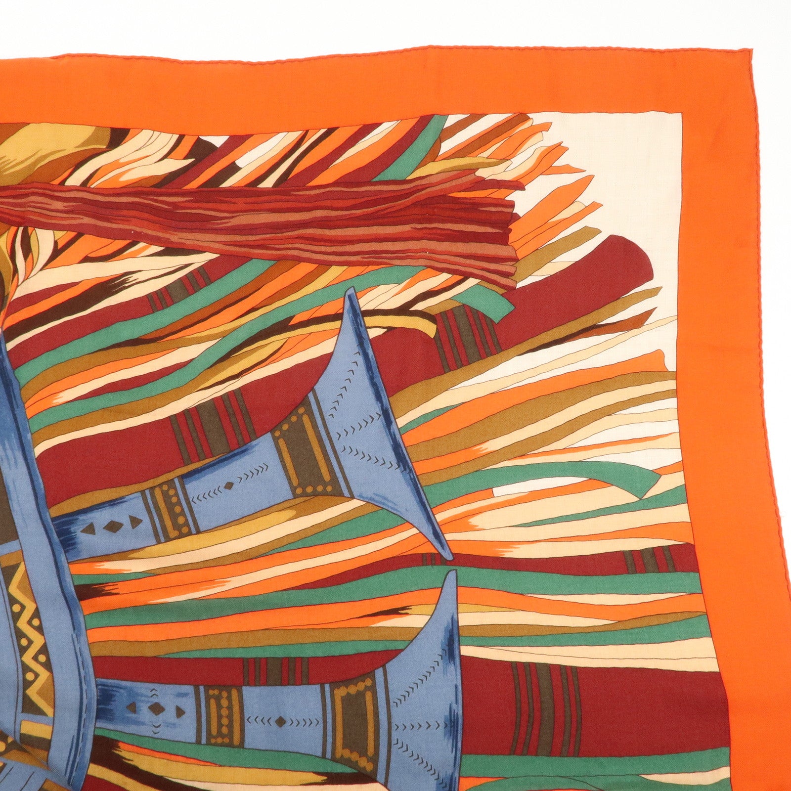 HERMES Carre 140 Cashmere Silk Scarf CUIRS DU DESERT Orange Used