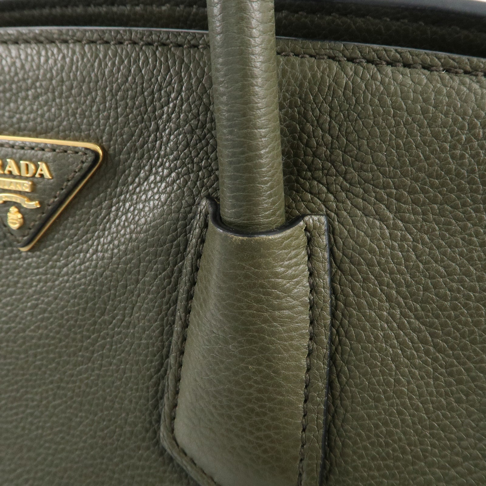 PRADA Logo Leather Hand Bag Shoulder Bag Khaki