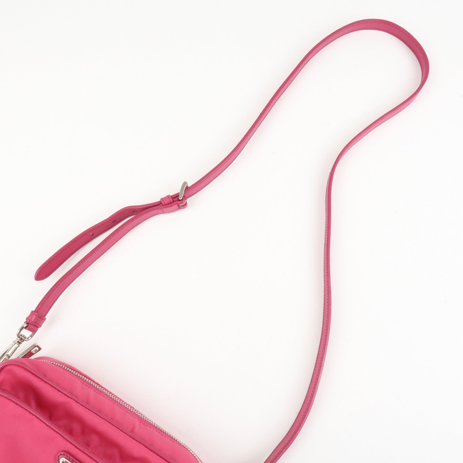 PRADA Triangle Logo Leather Shoulder Bag Pink Silver Hardware Used