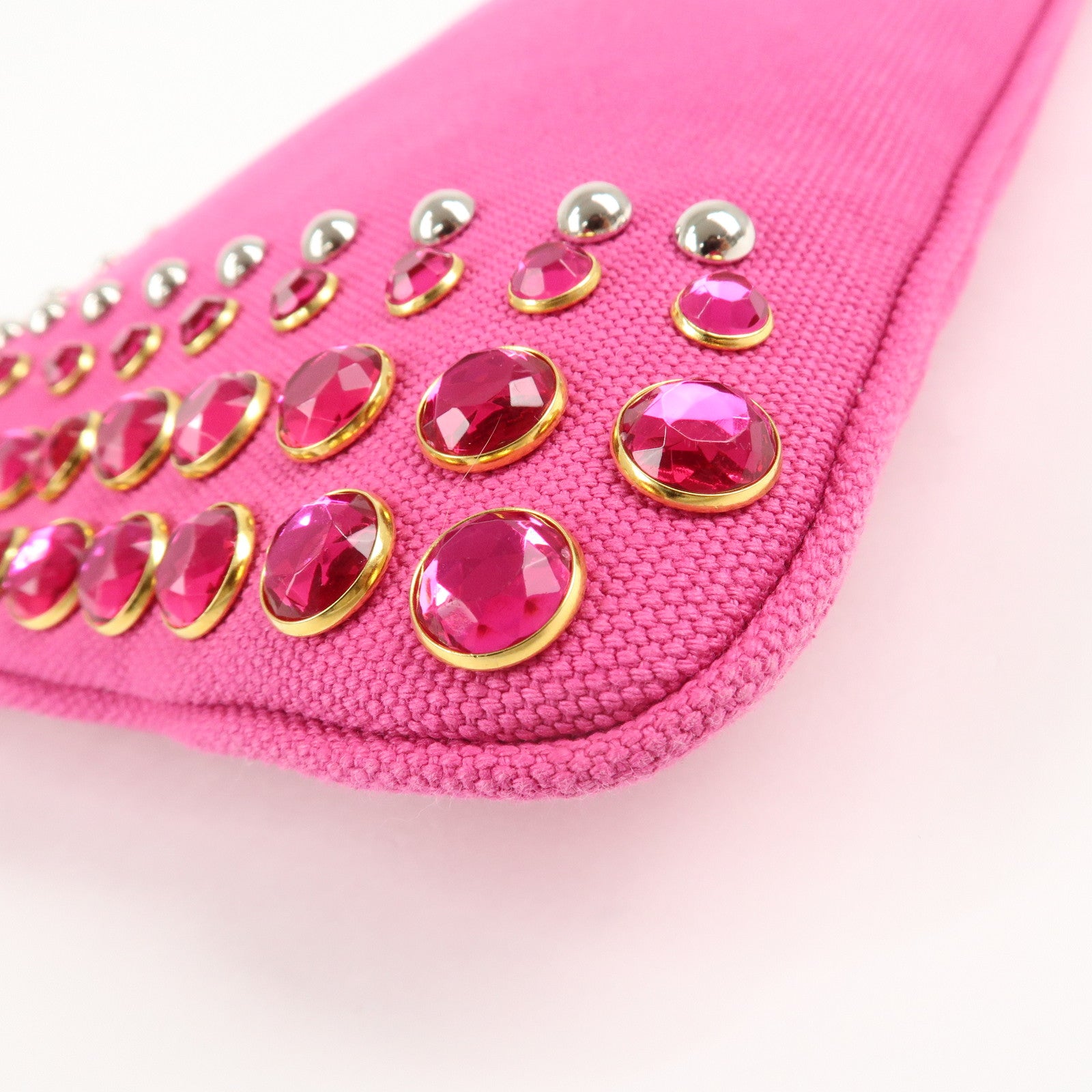 PRADA Canvas Bijoux Studded Clutch Bag Pink BP521O Used