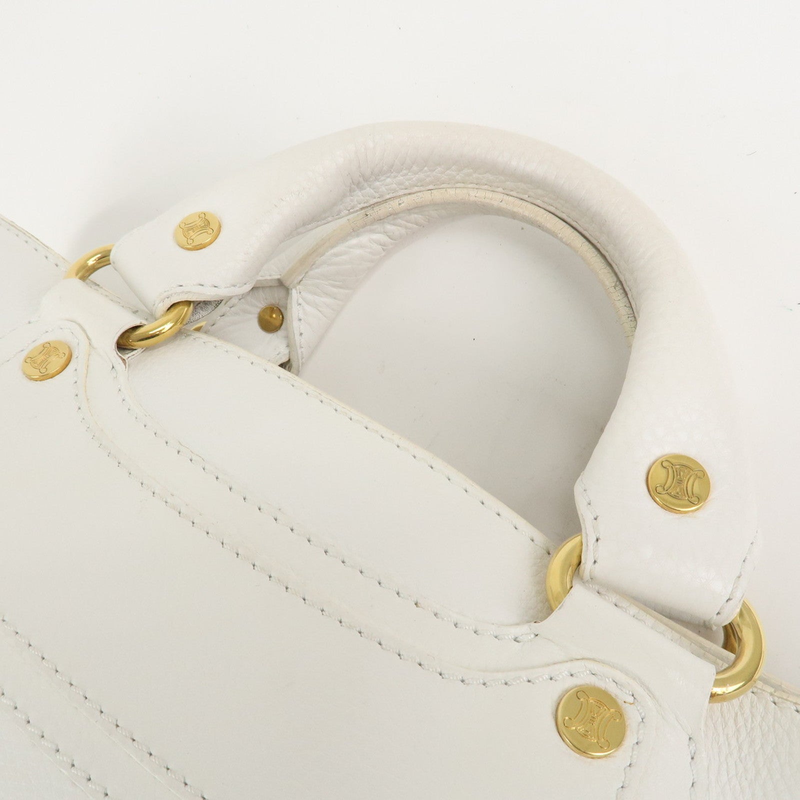 CELINE Leather Triomphe Button Boogie Bag Hand Bag White Used