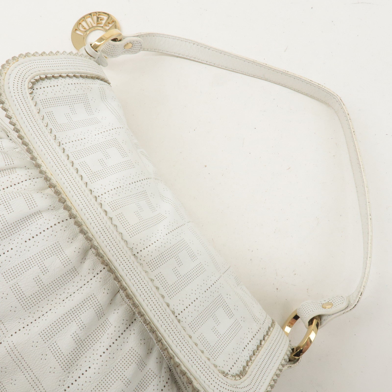 FENDI Zucca Leather Shoulder Bag Hand Bag White 8BR445