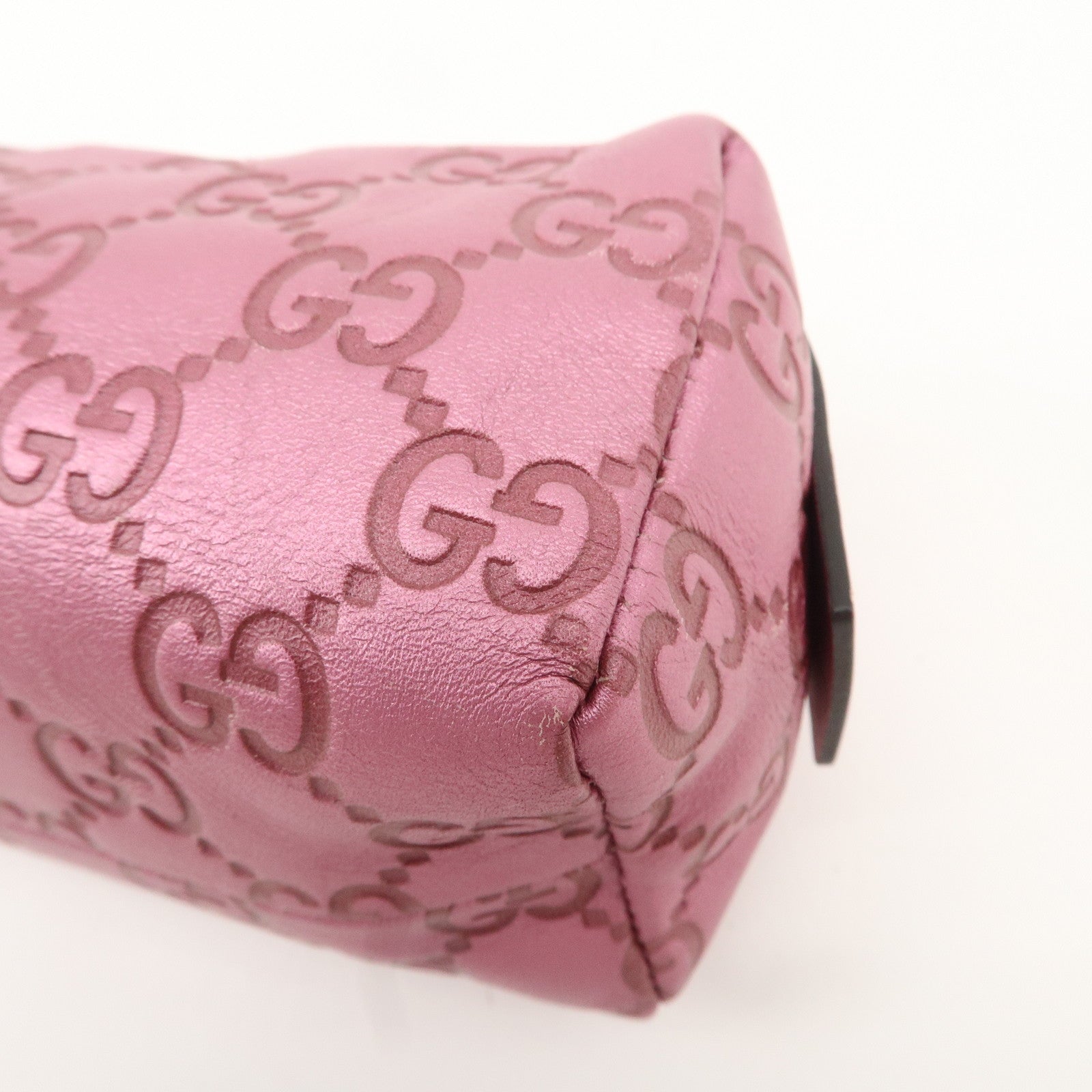 GUCCI Guccissima Leather Cosmetic Pouch Purse Metallic Pink 153228 Used