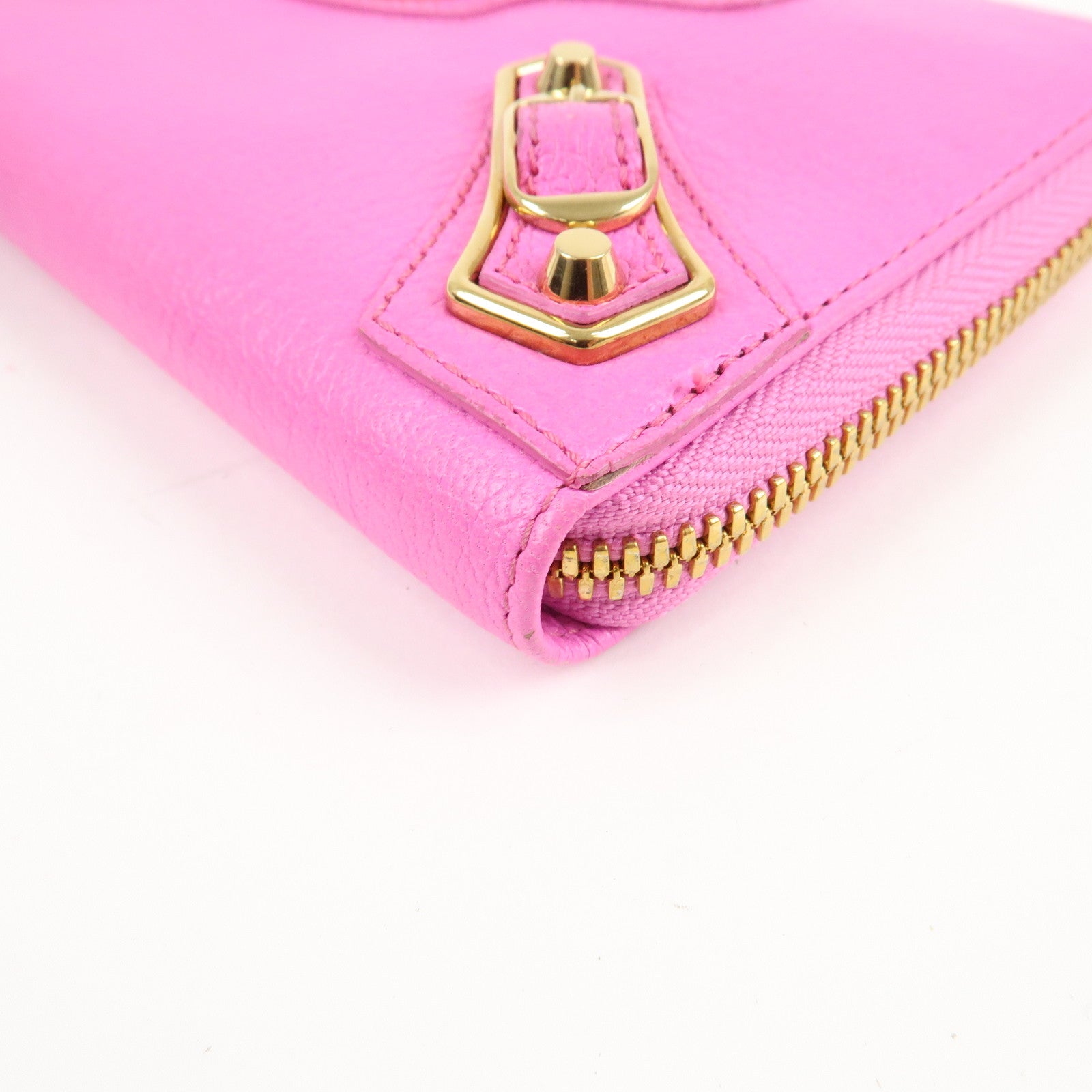 BALENCIAGA Leather Classic Continental Zip Wallet Pink 390187