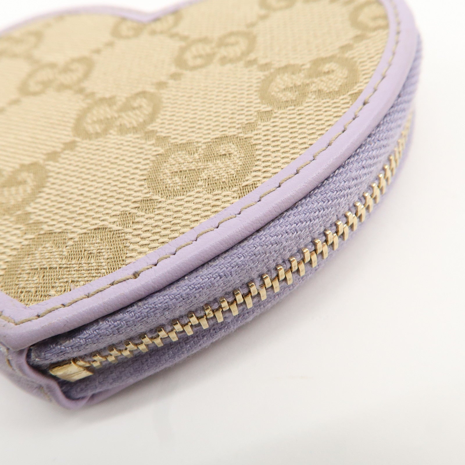 GUCCI GG Canvas Leather Heart Coin Purses Purple 152615 Used