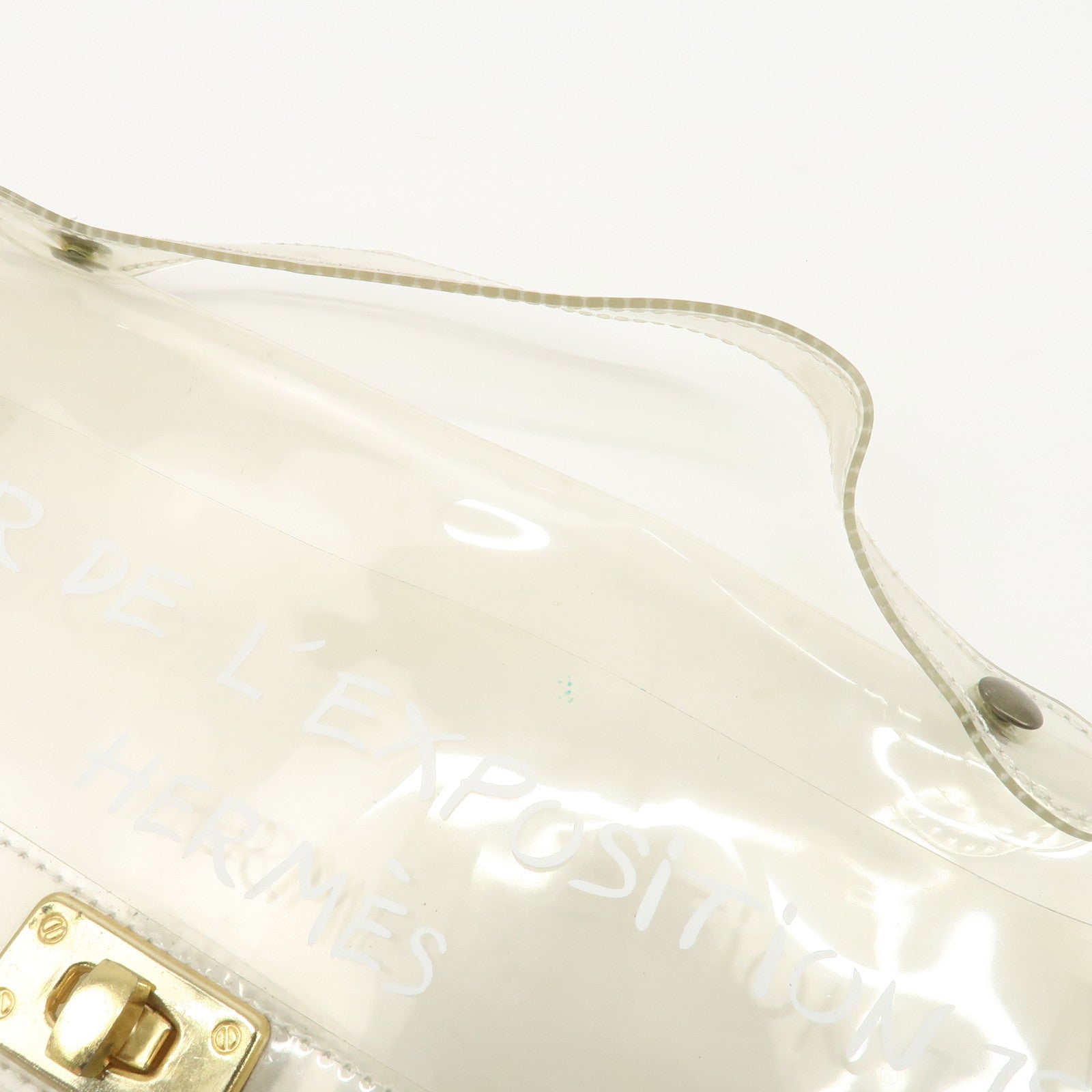 HERMES Vinyl Kelly Hand Bag Clear Transparet Gold Hardware Used