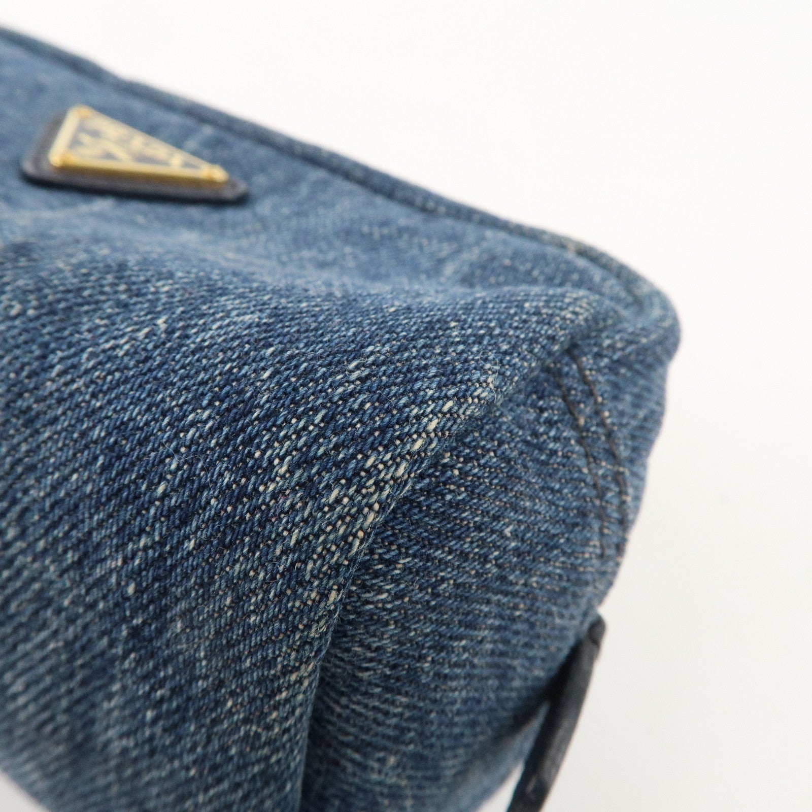 PRADA Logo Denim Cosmetic Pouch Blue