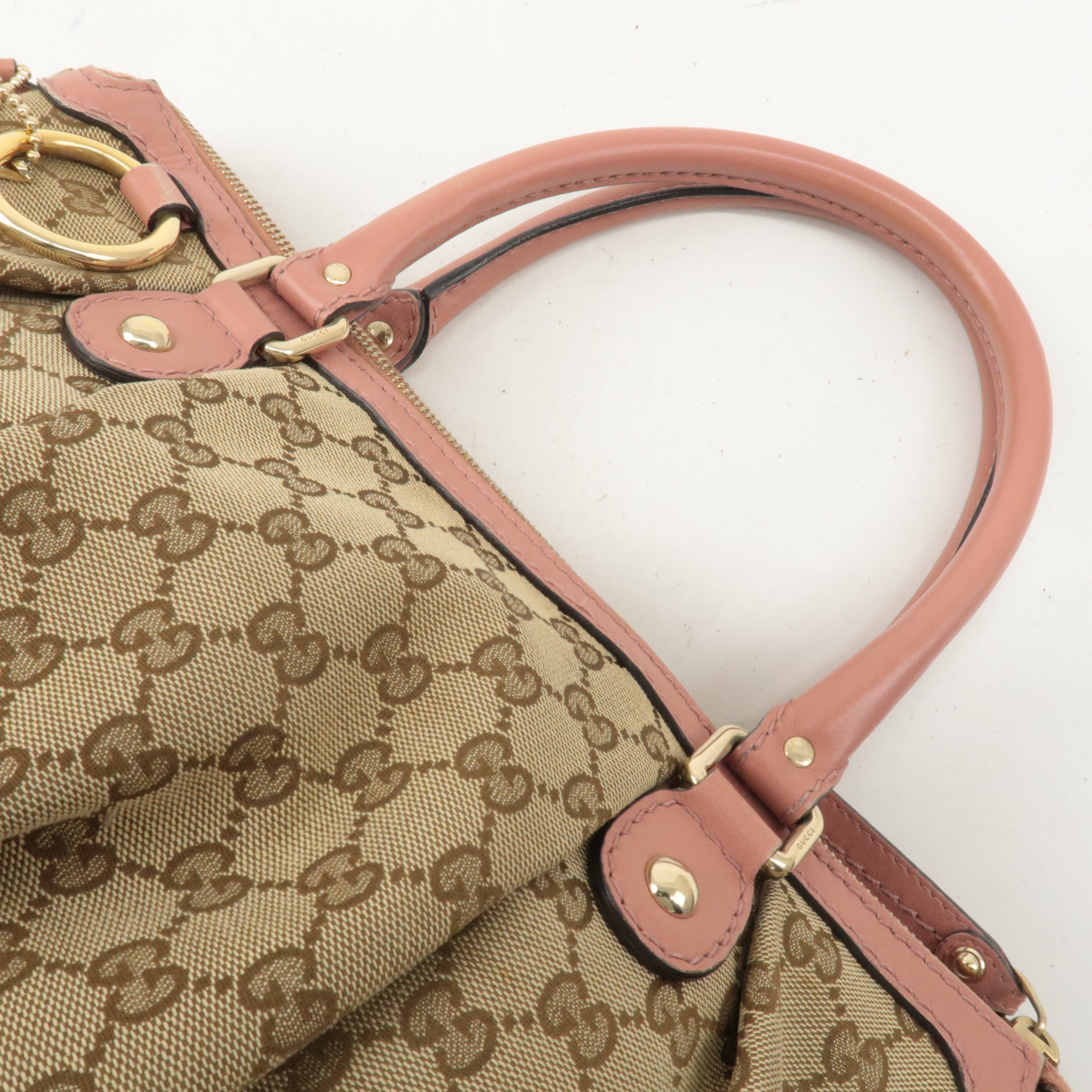 GUCCI Sukey GG Canvas Leather 2Way Shoulder Bag Pink Beige 247902