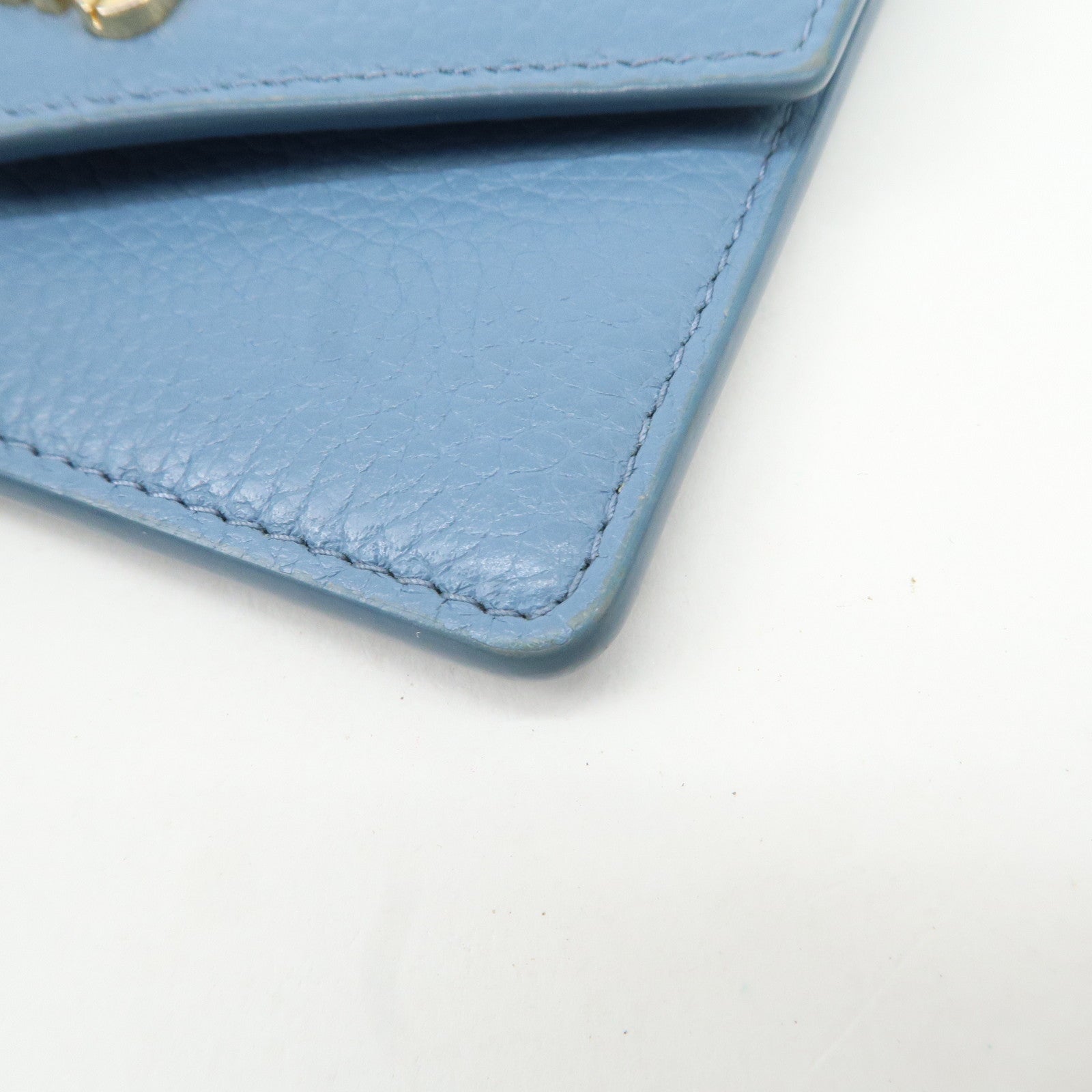 MIU MIU Vitello Dino Leather Card Case Light Blue 5MF031