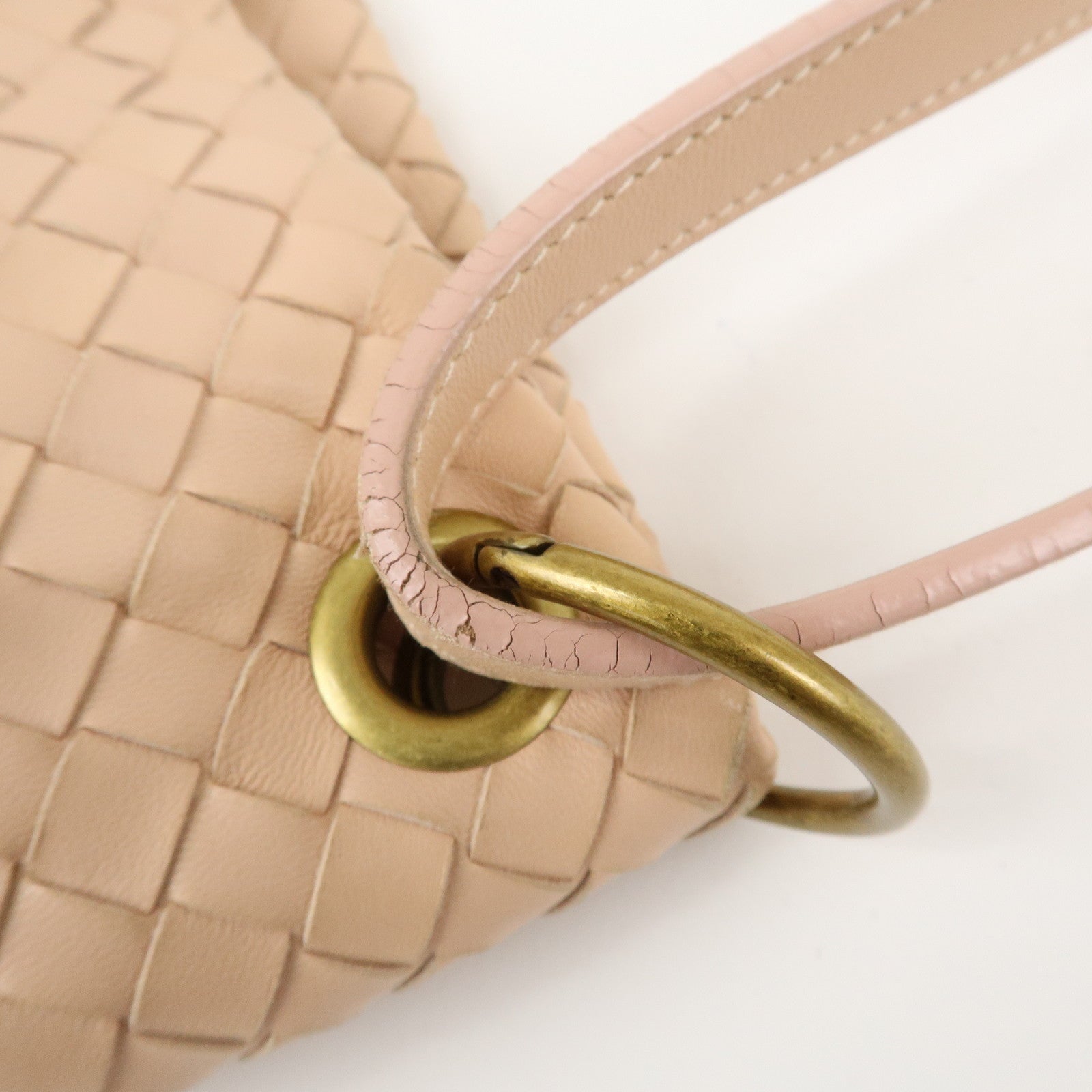 BOTTEGA VENETA Intrecciato Leather Shoulder Bag Pink Beige 179330