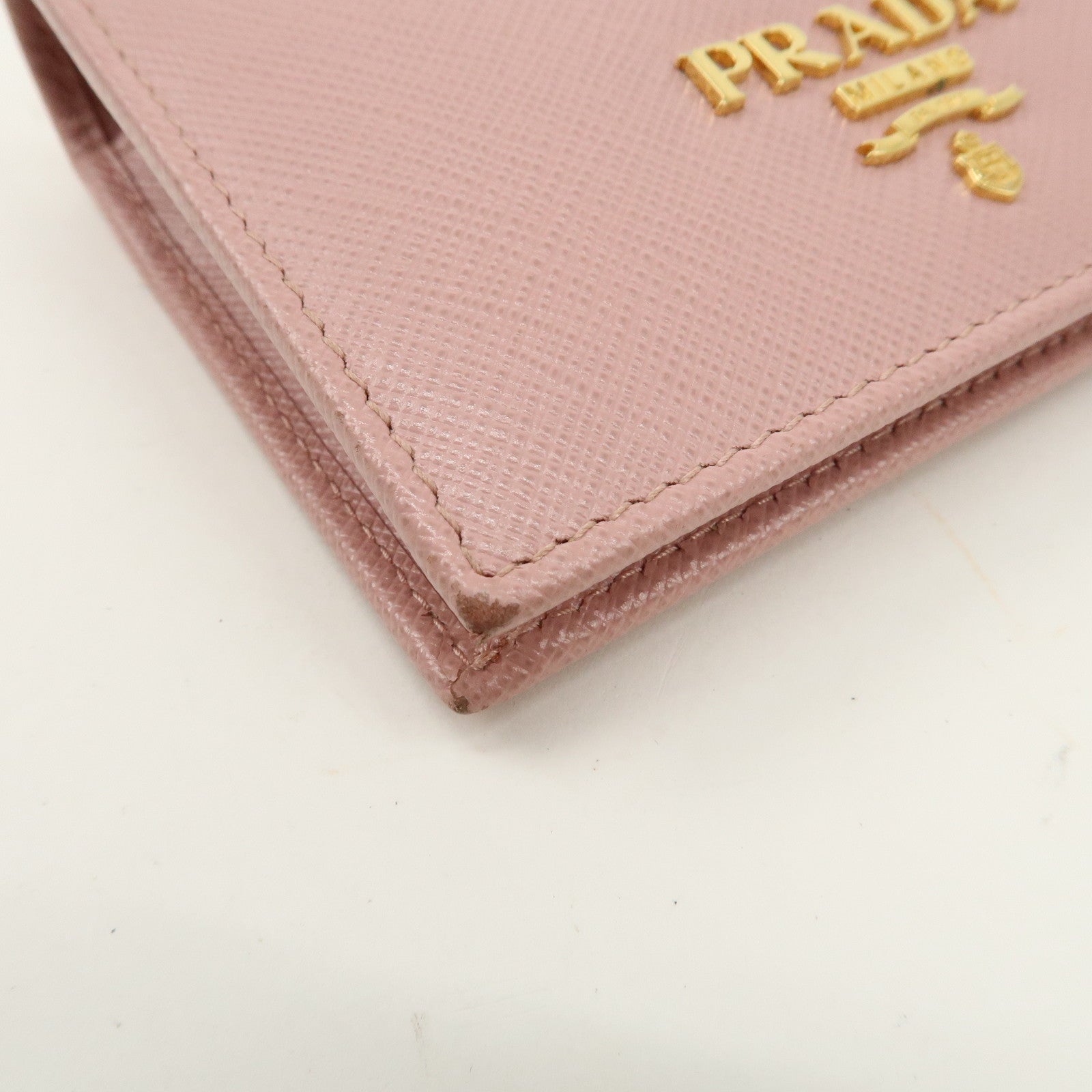 PRADA Logo Leather Bi-fold Wallet Small Wallet Purse Pink