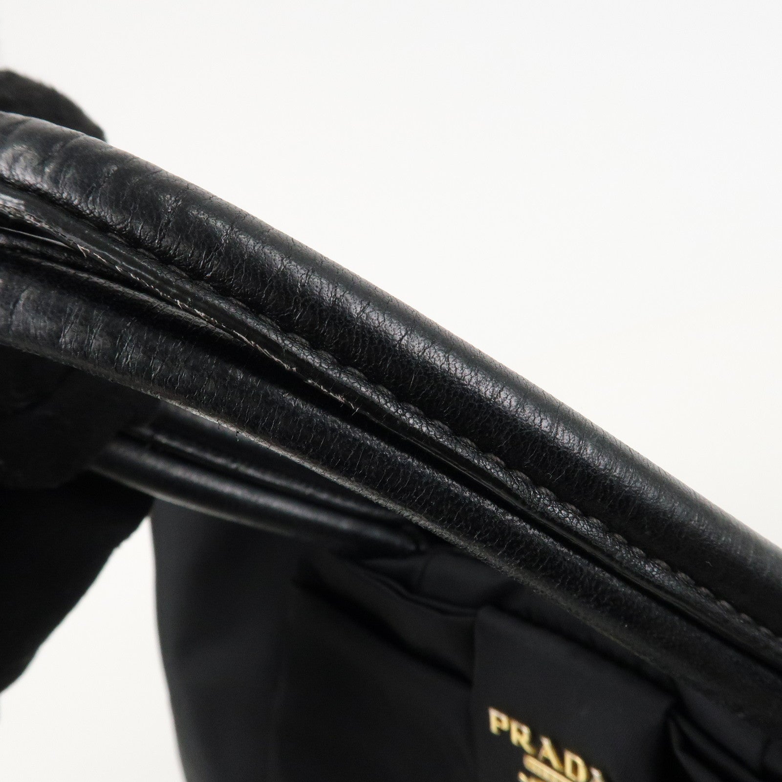 PRADA Nylon Leather Ribbon Hand Bag Tote Bag Black Nero Gold HDW