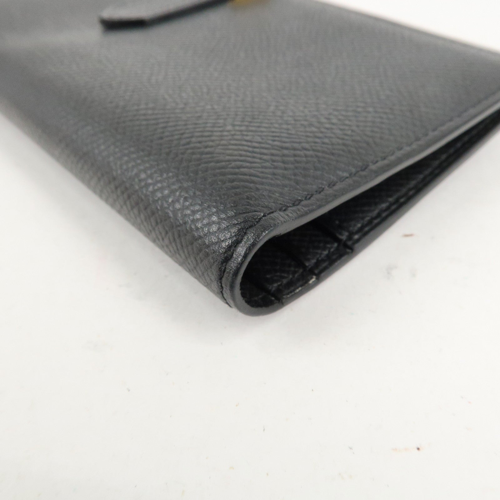 HERMES Leather Bearn Long Wallet M Stamped (around 2009) Black