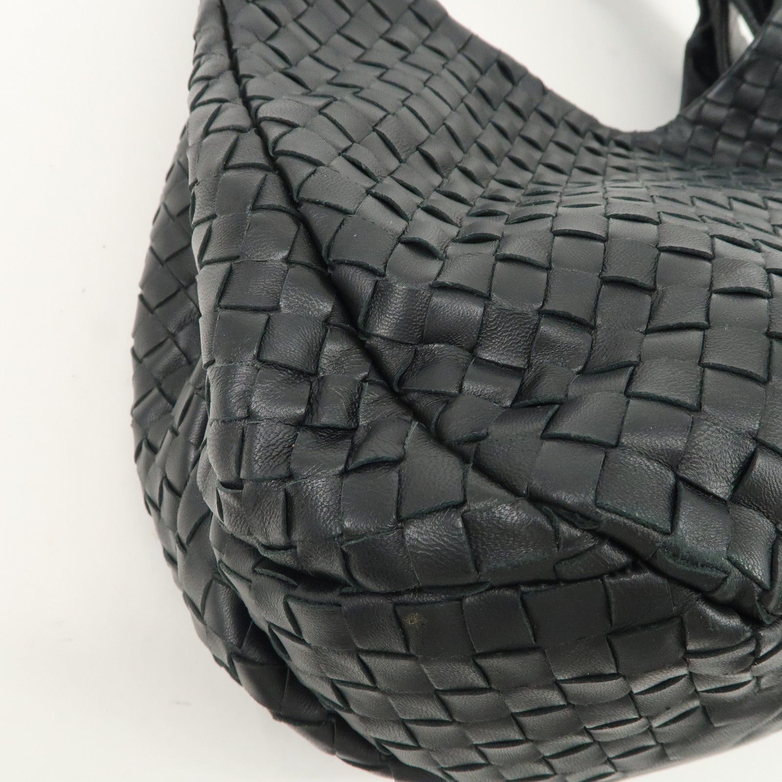 BOTTEGA VENETA Intrecciato Leather Campana Shoulder Bag Black 125787