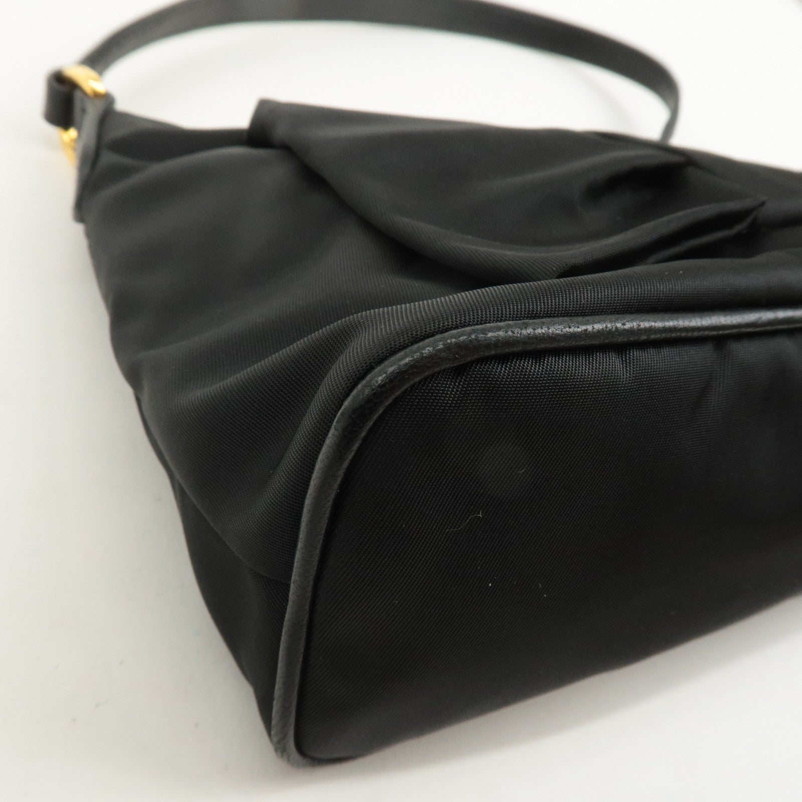 PRADA Leather Ribbon Pouch Shoulder Bag Black 1N1439