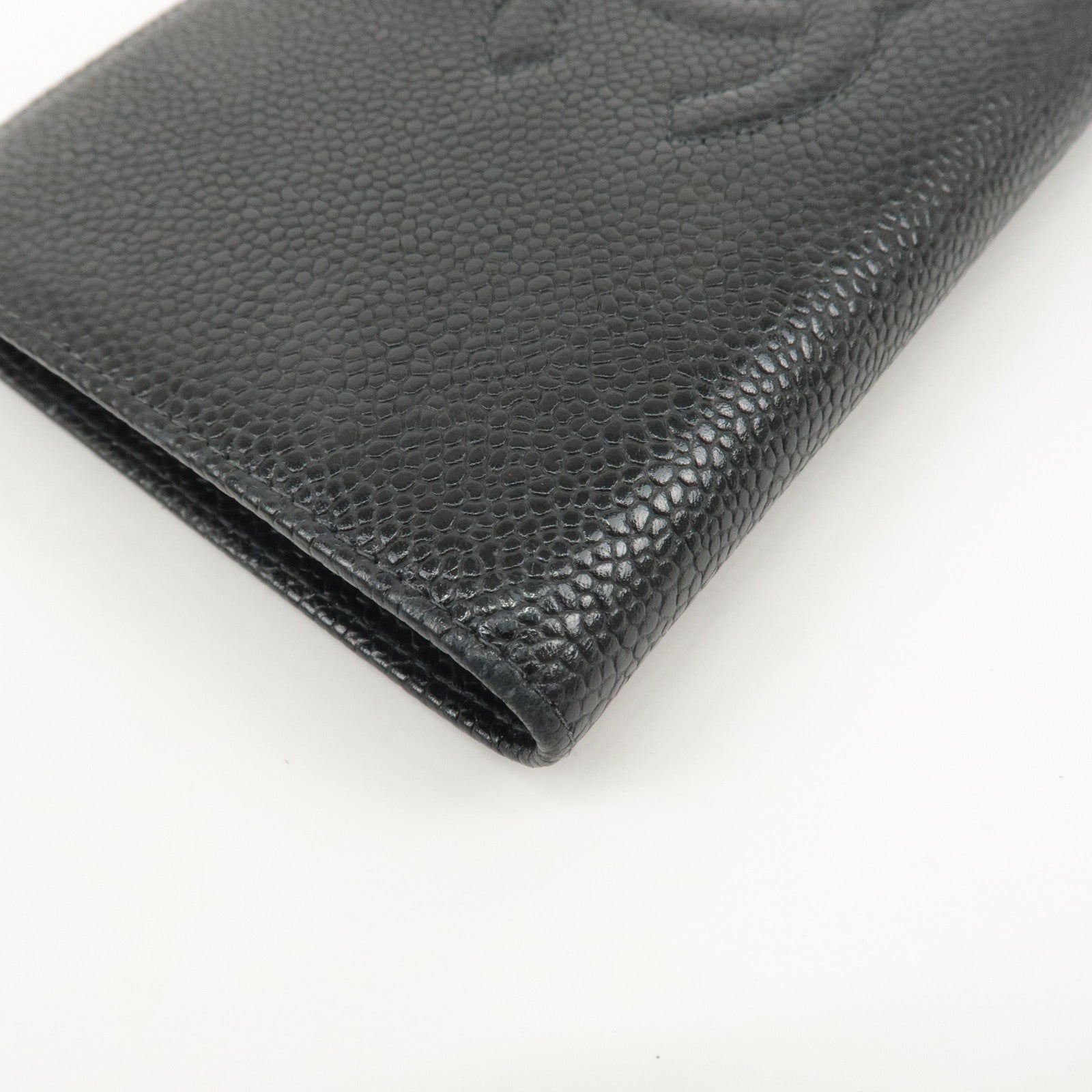 CHANEL Caviar Skin Bi-Fold Long Wallet Black A13498 Used