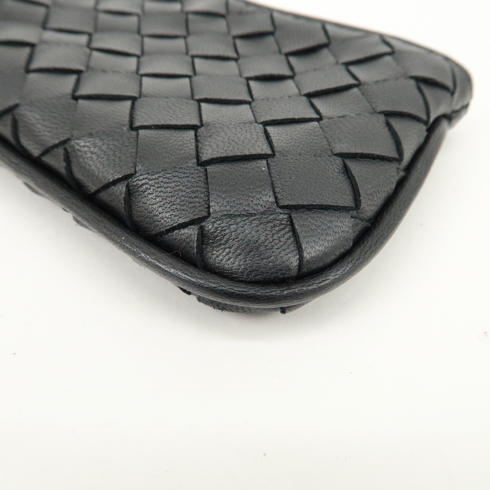 BOTTEGA VENETA Intrecciato Leather Coin Case Wallet Black