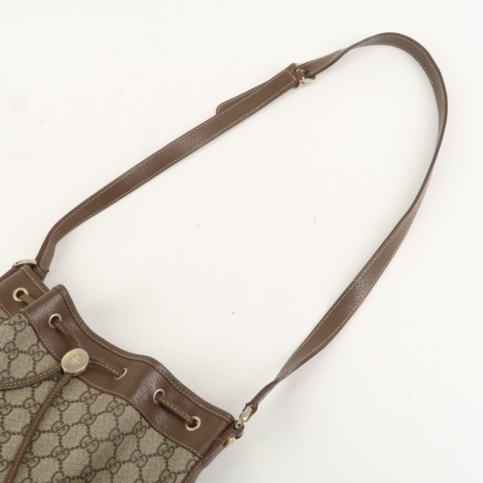 GUCCI Old Gucci GG Plus Leather Drawstring Shoulder Bag Brown