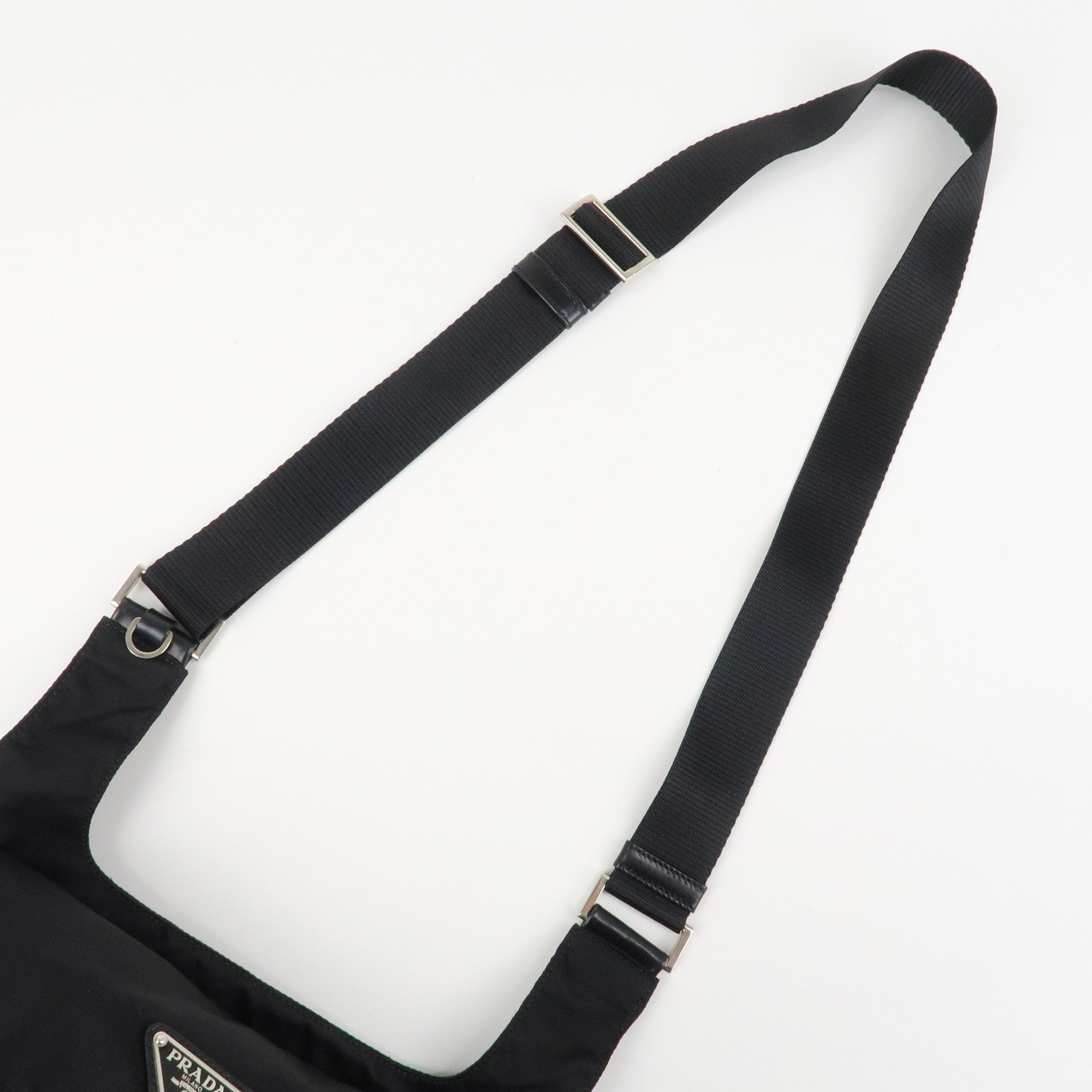 PRADA Triangle Logo Nylon Leather Shoulder Bag Black Used