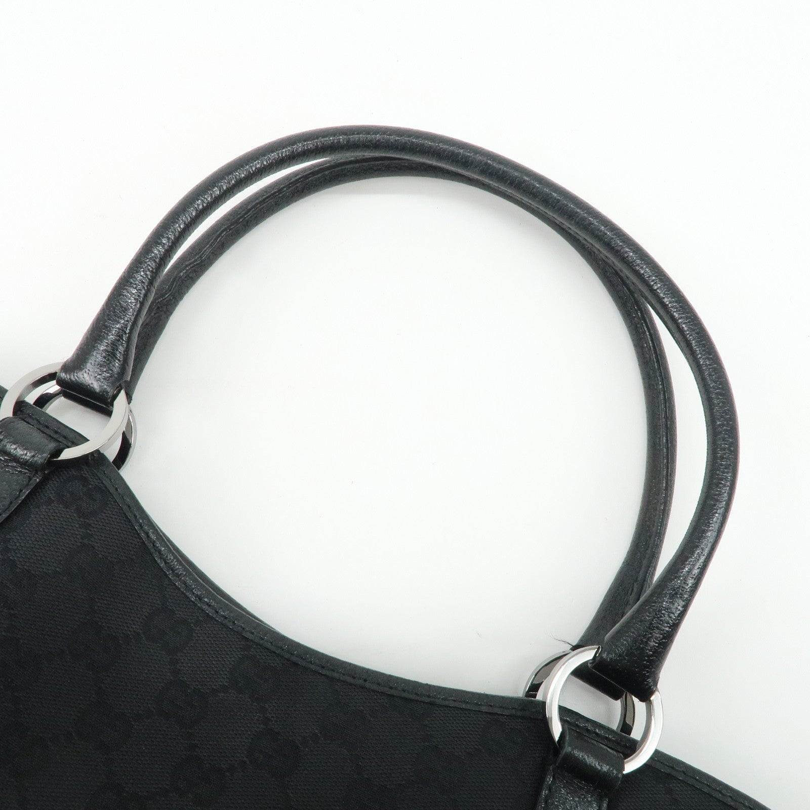 GUCCI GG Canvas Leather Tote Bag Hand Bag Black 113015