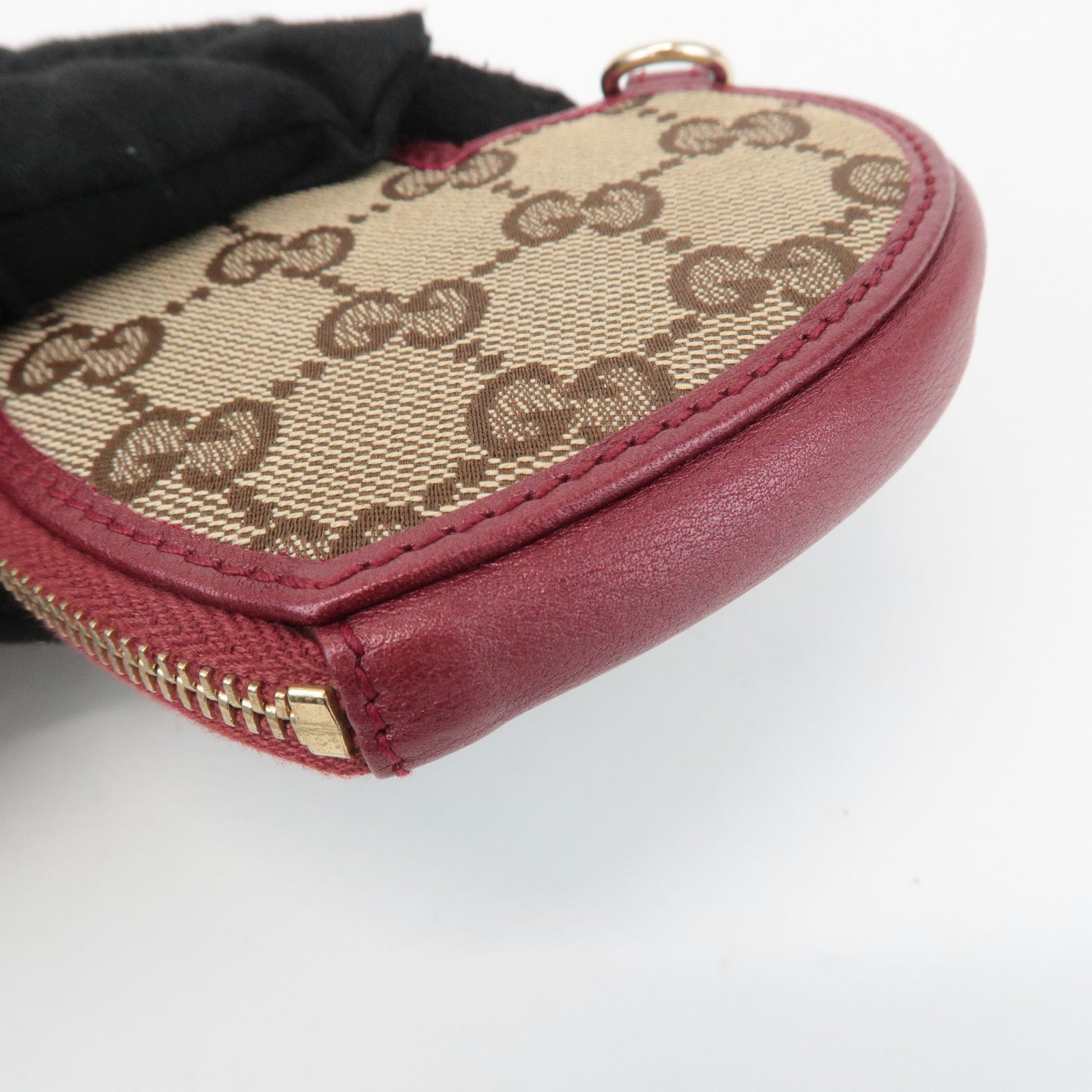 GUCCI GG Canvas Leather Heart Coin Purse Coin Case Red 152615 Used