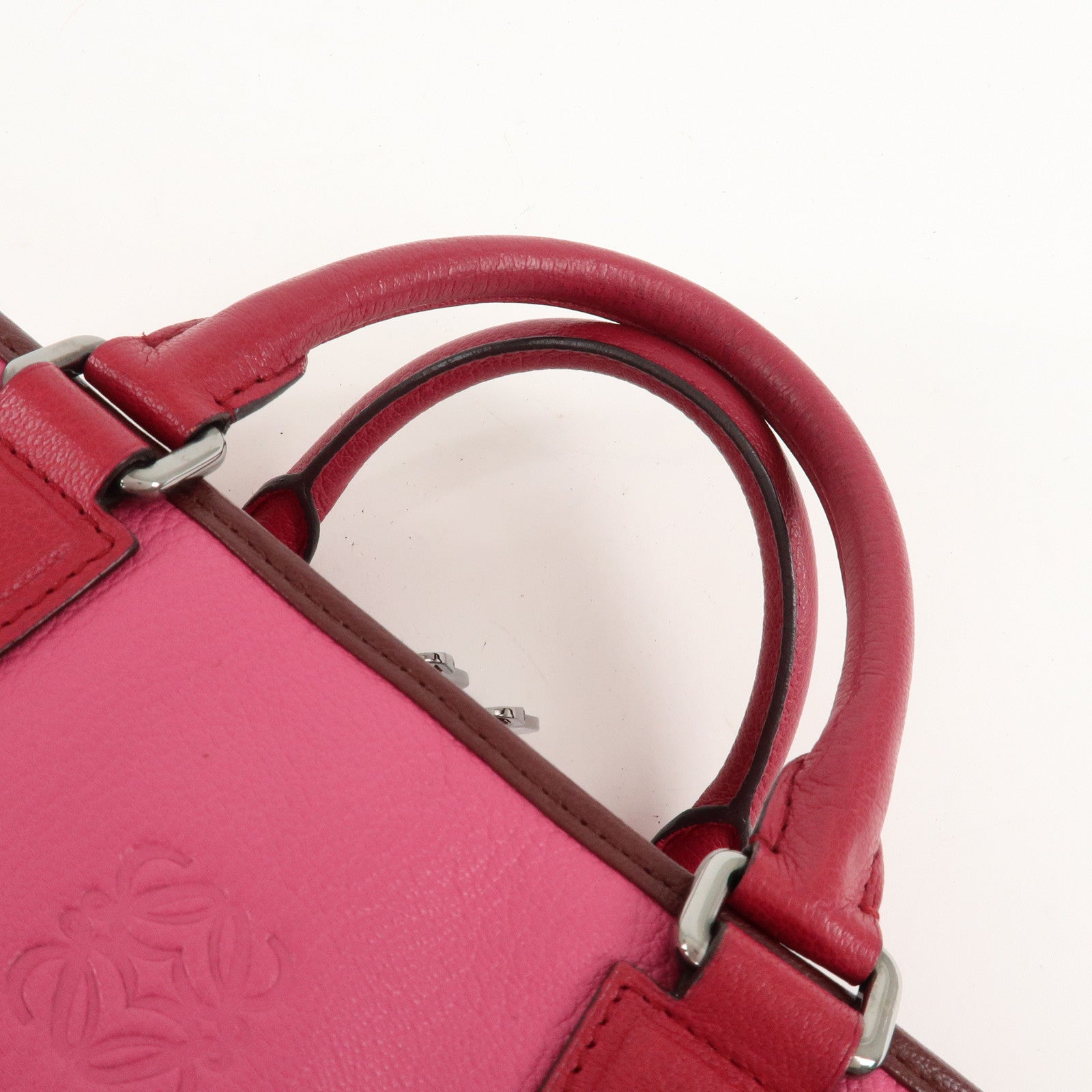 LOEWE Anagram Leather Amazona 28 Hand Bag Pink Bordeaux Used