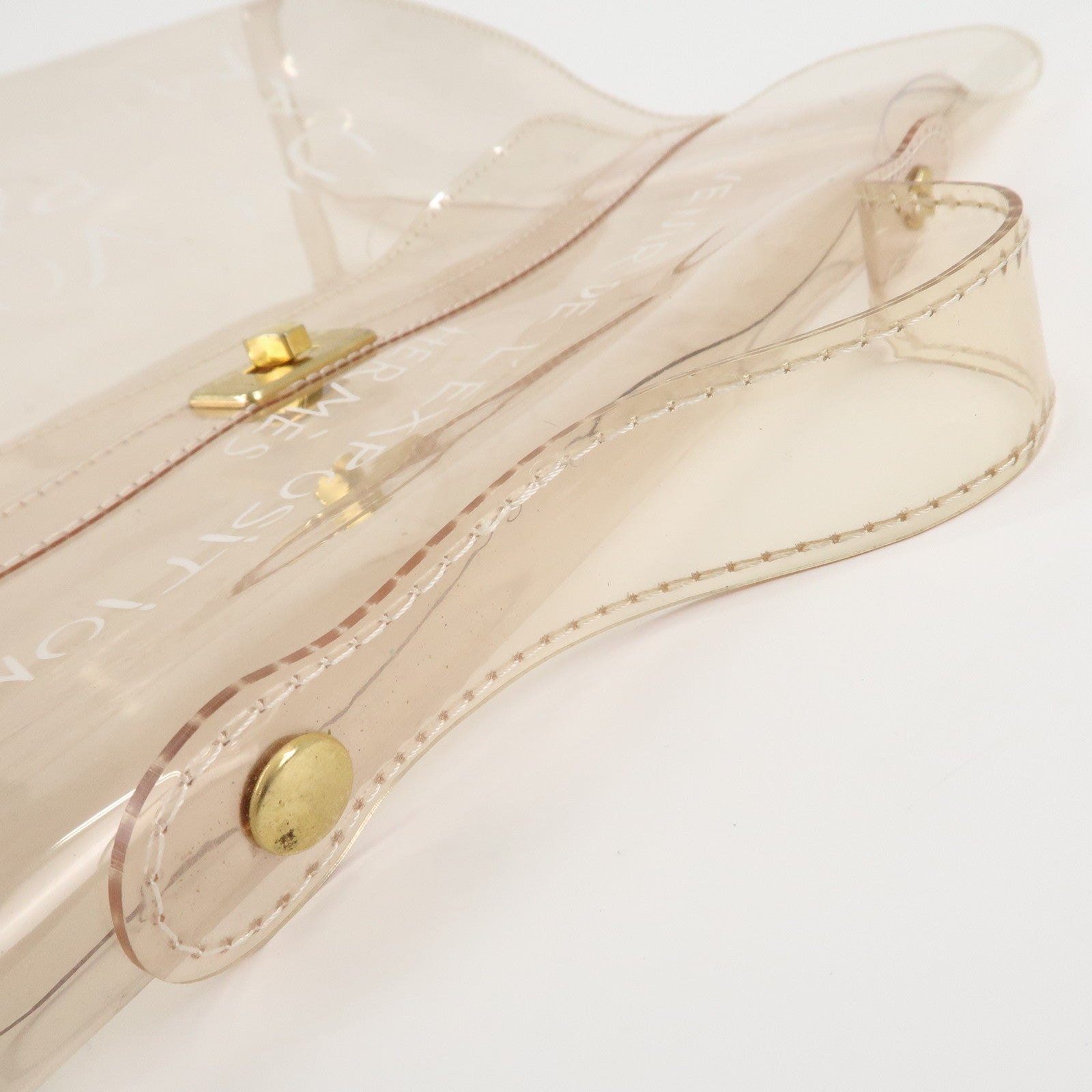 HERMES Vinyl Vinyl Kelly Transparent Hand Bag Clear Gold Used