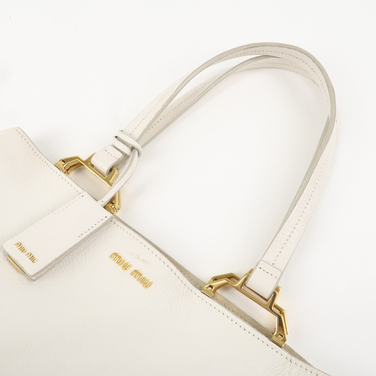 MIU MIU Logo Leather Tote Bag Shoulder Bag White 5BG002