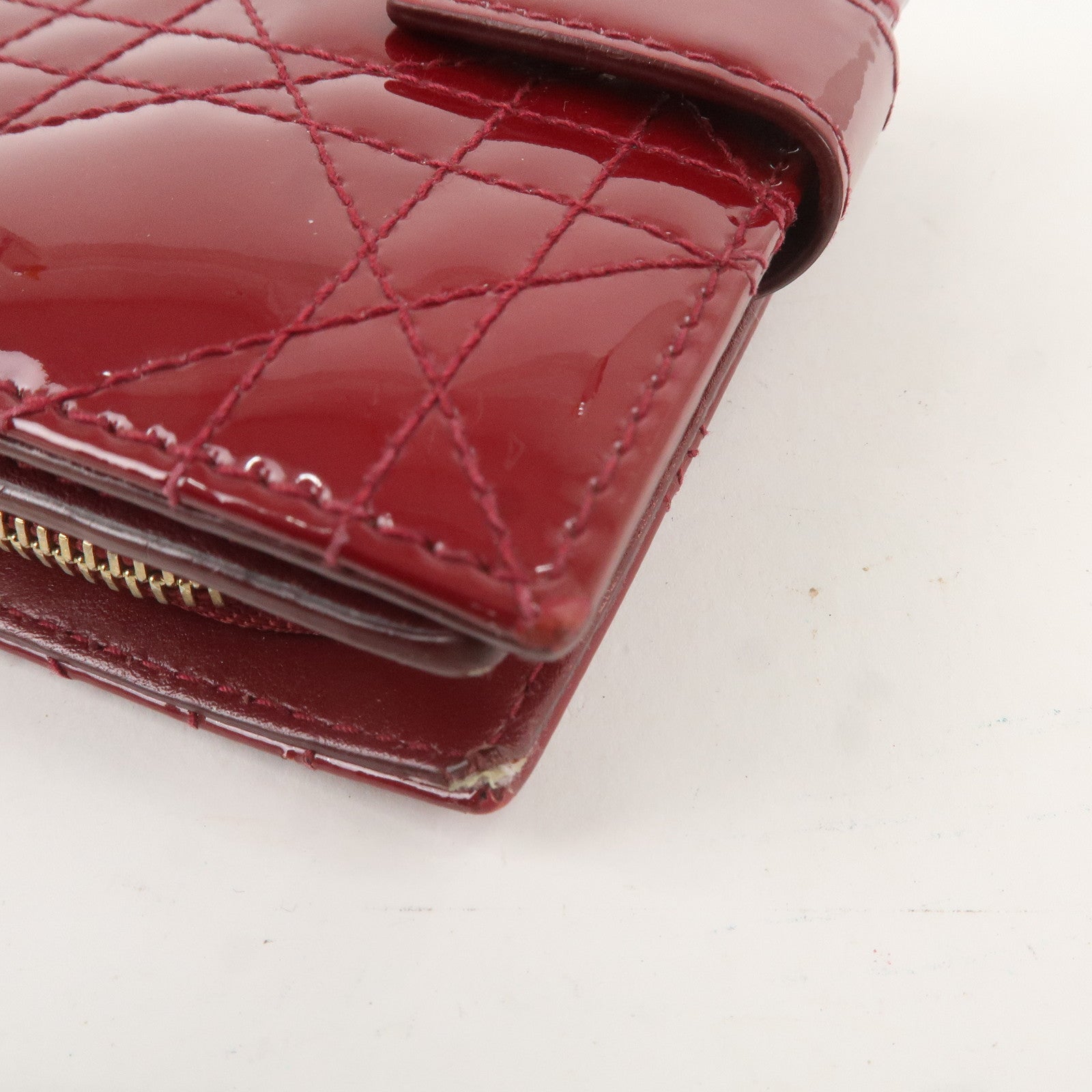 Christian Dior Cannage Patent Leather Bi-fold Wallet Red