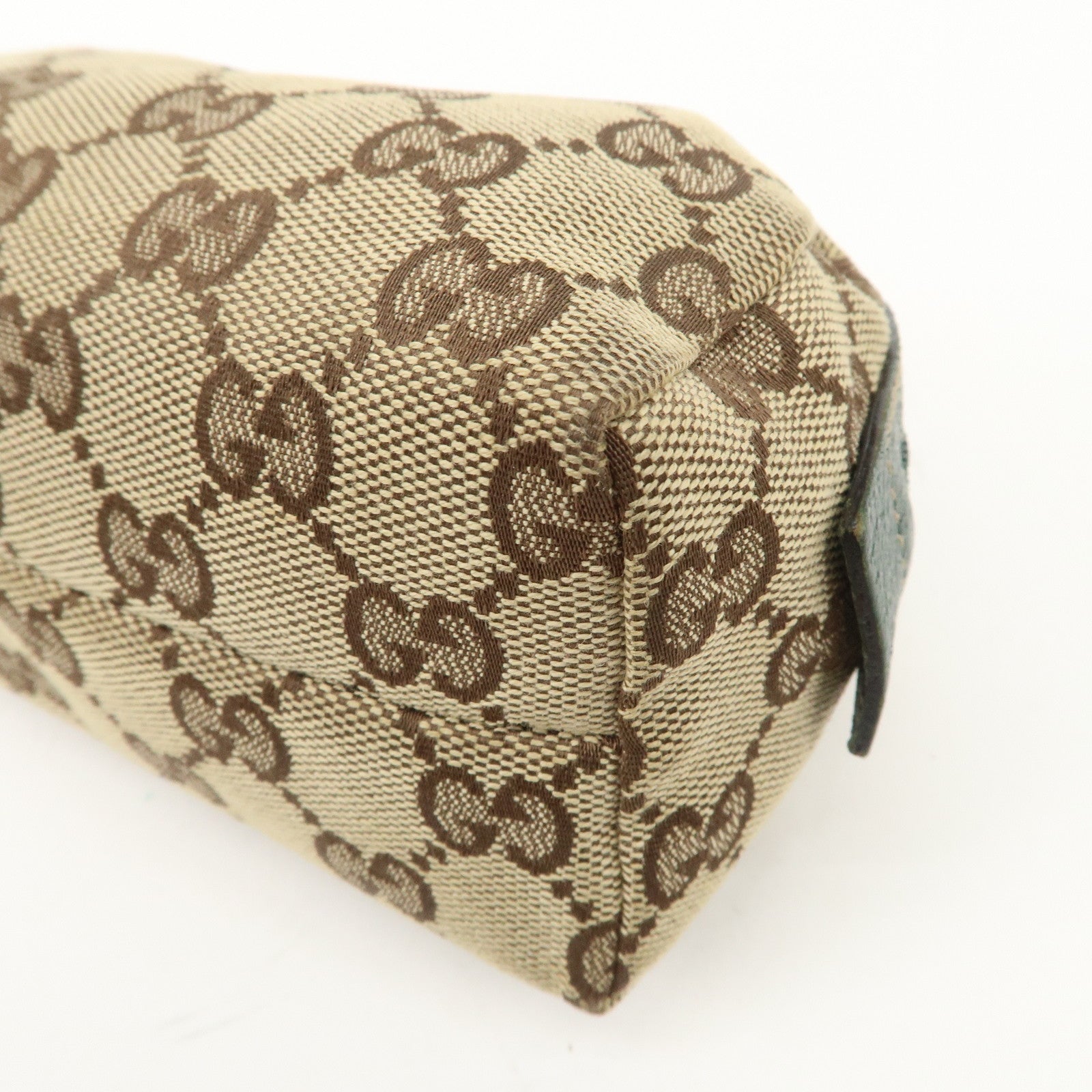 GUCCI GG Canvas Leather Cosmetic Pouch Beige Green 29596 Used