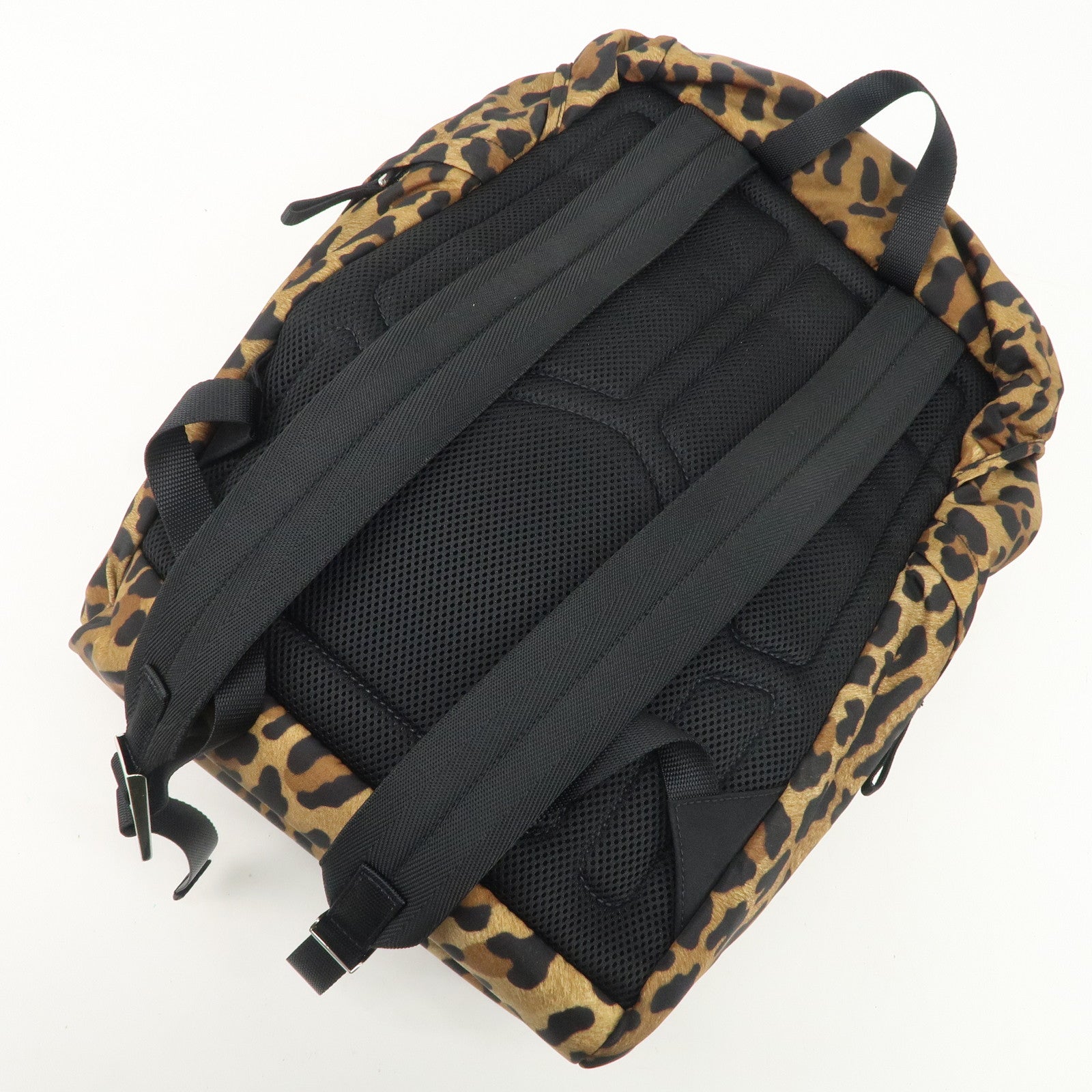 PRADA Nylon Leopard Print Back Pack Brown Black 2VZ062 Used