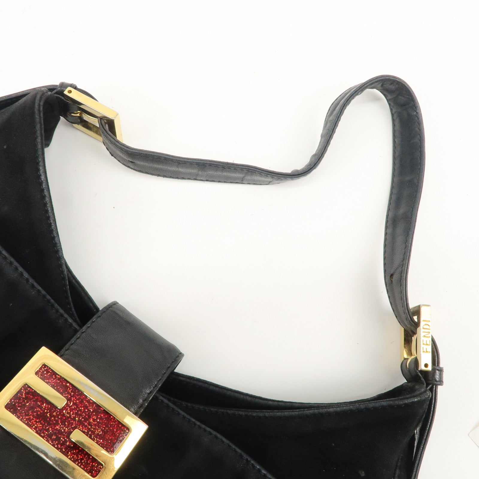 FENDI Suede Leather Shoulder Bag Black 26569 Used