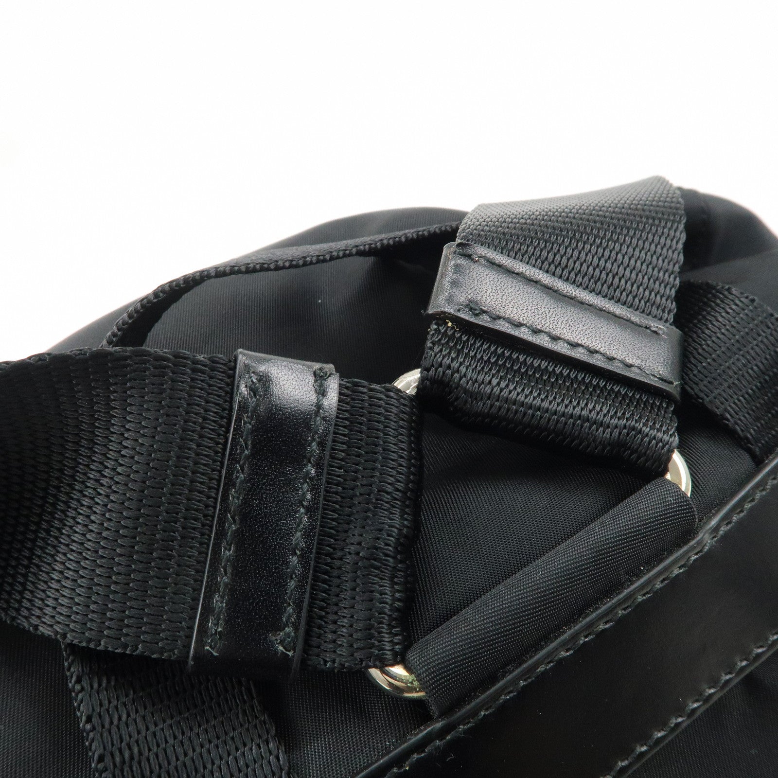 PRADA Logo Nylon Leather Backpack Ruck Sack NERO Black BZ2811