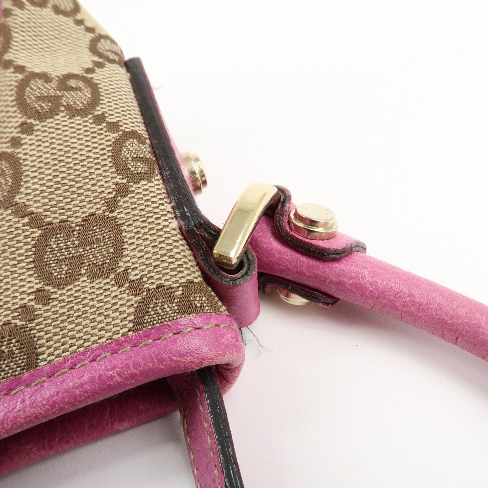 GUCCI Abbey GG Canvas Leather Shoulder Bag Pink Beige 130939 Used