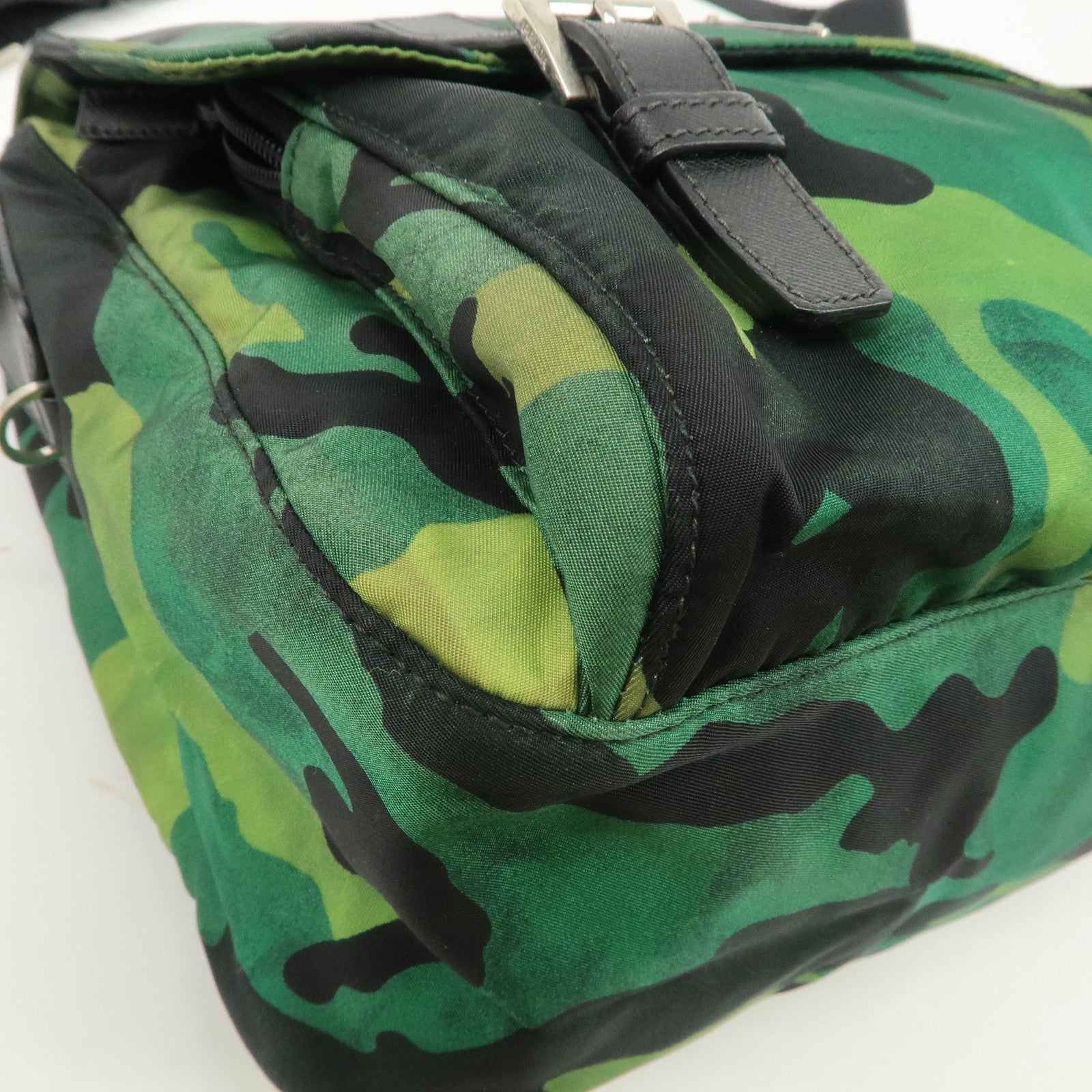 PRADA Logo Nylon Leather Camouflage Shoulder Bag Green Black