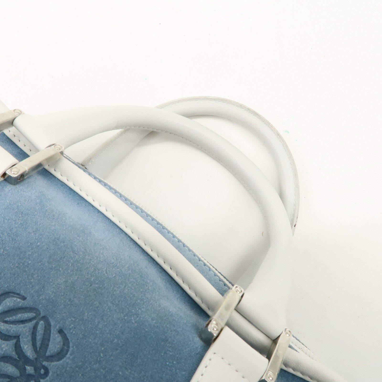 LOEWE Anagram Suede Leather Amazona 27 Hand Bag White Blue