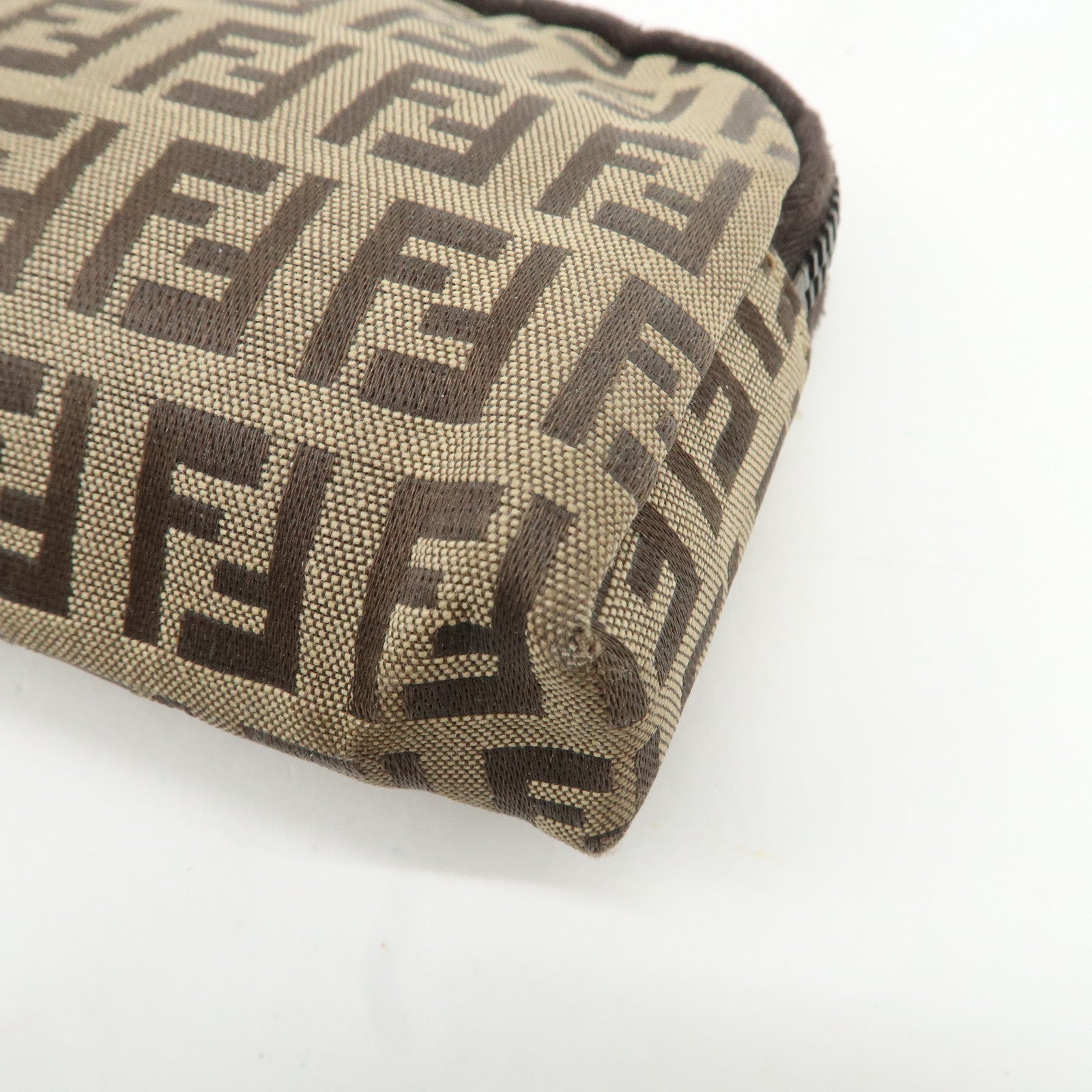 FENDI Zucchino Canvas Mini Pouch Beige Dark Brown 7N0003