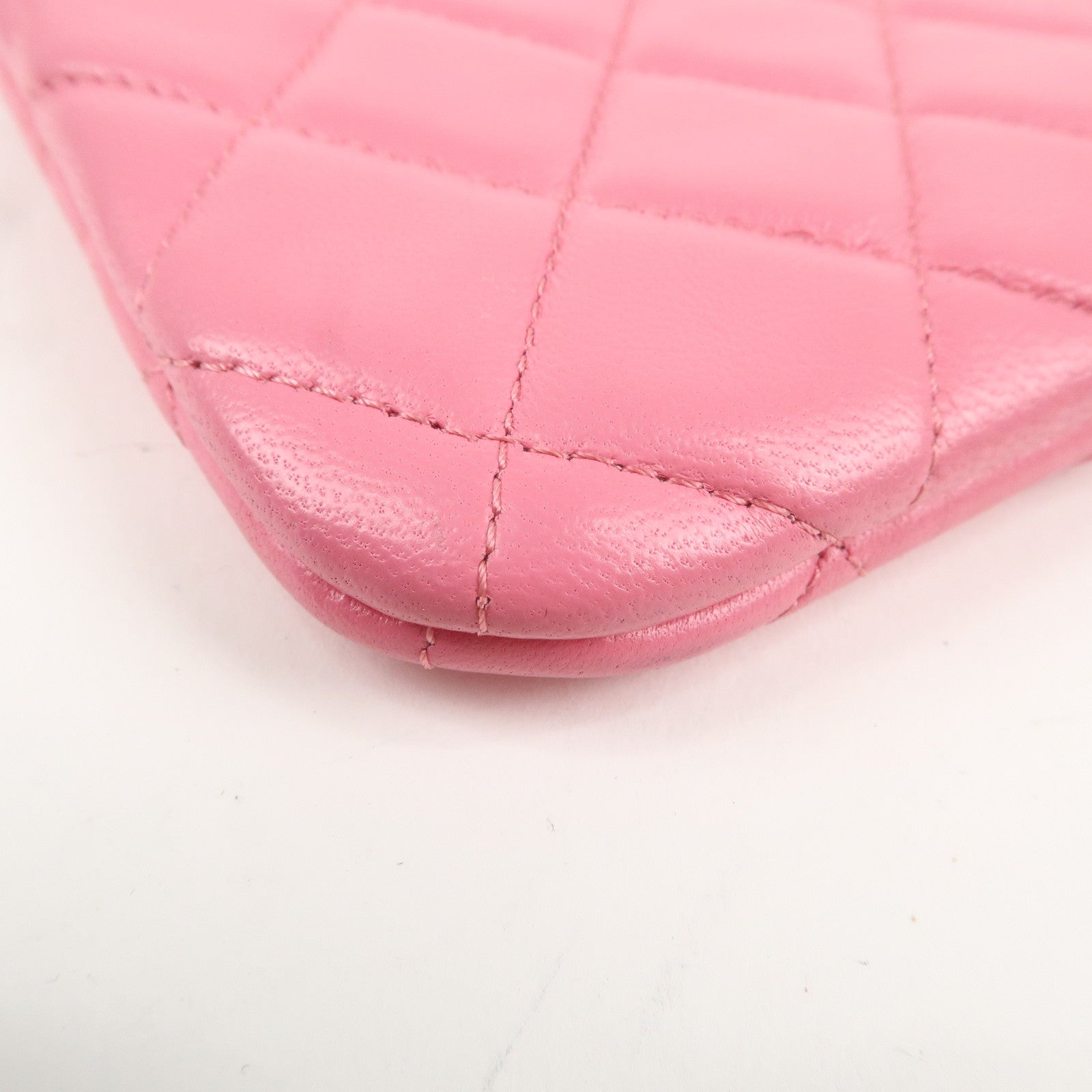 CHANEL Matelasse Lambskin Pouch Pink Silver Hardware