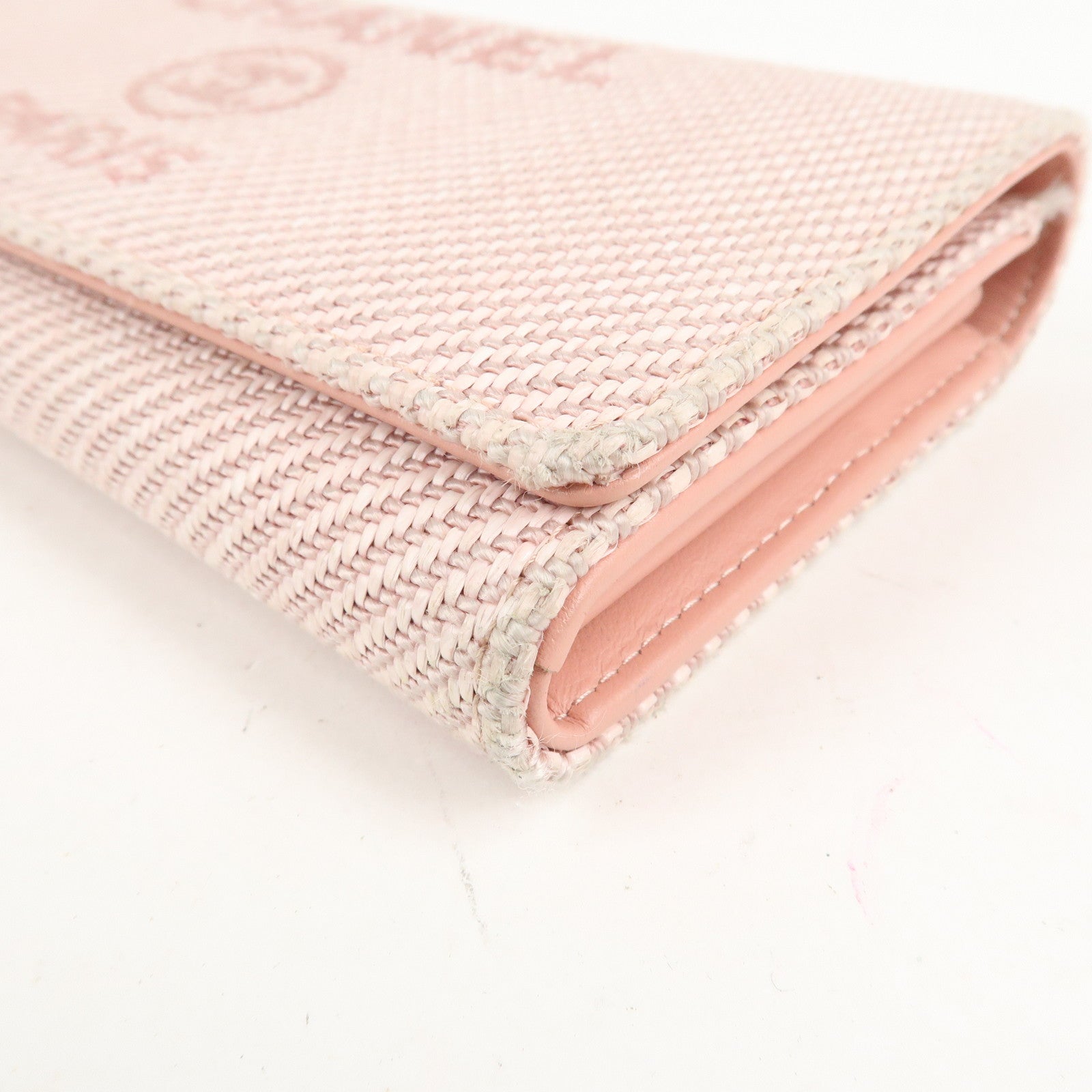 CHANEL Deauville Canvas Bi-fold Long Wallet Pink A80056