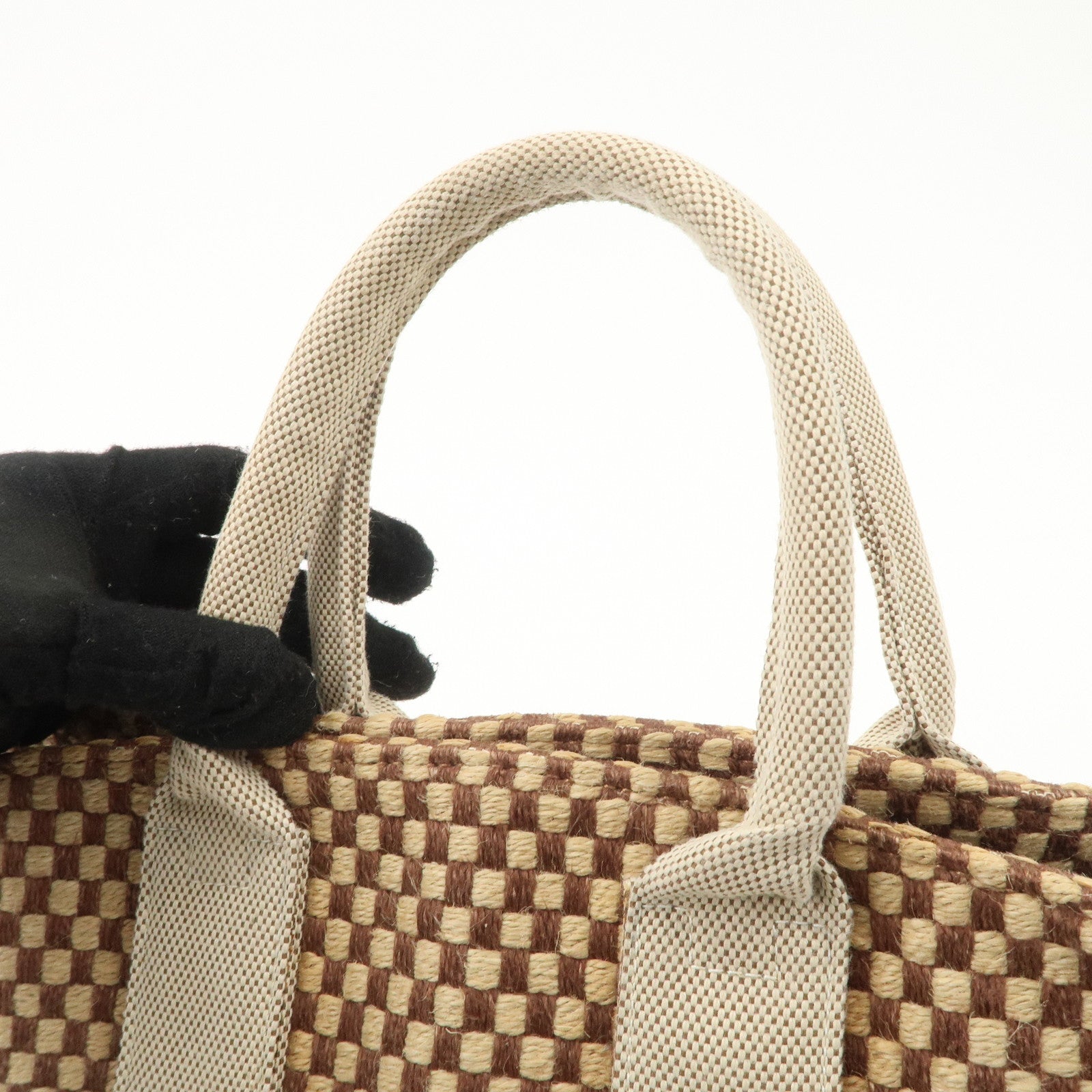 HERMES Linen Canvas Panier Bus PM Hand Bag Beige Brown Used