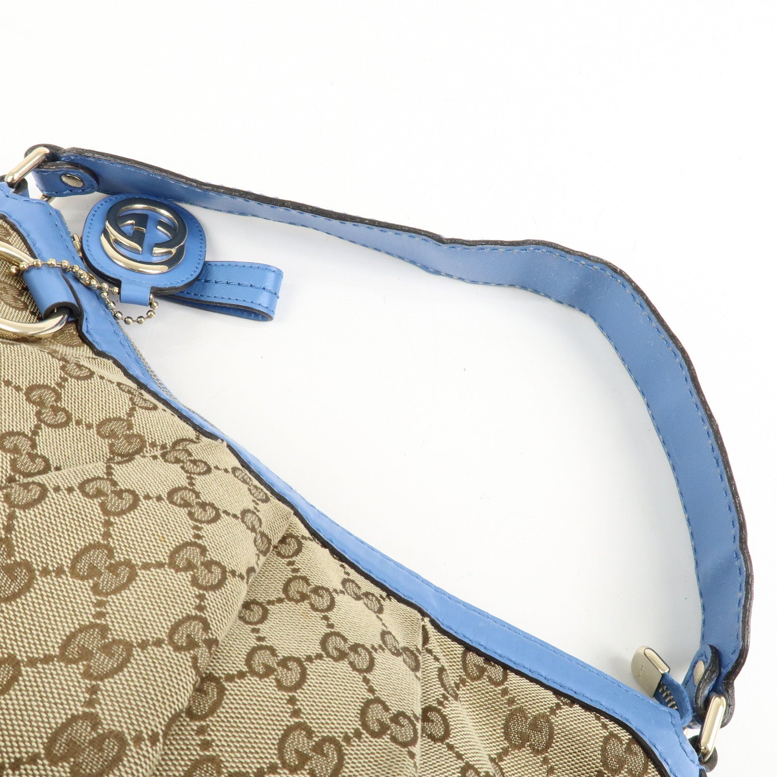 Gucci Sukey GG Canvas Leather Shoulder Bag Beige Light Blue 232955 Used