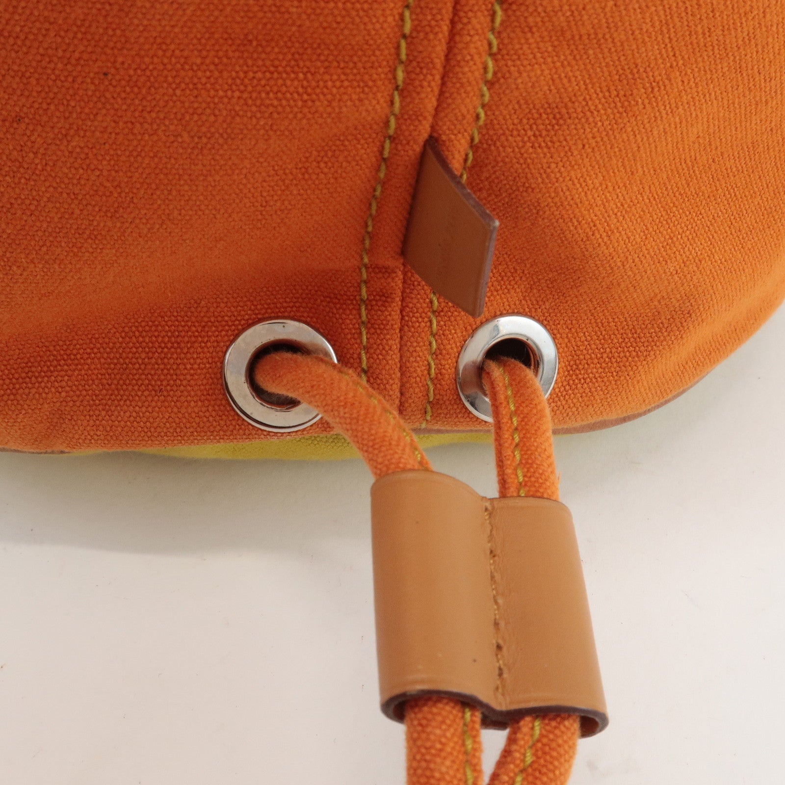 HERMES Canvas Leather Porochon Mimil GM Drawstring Backpack