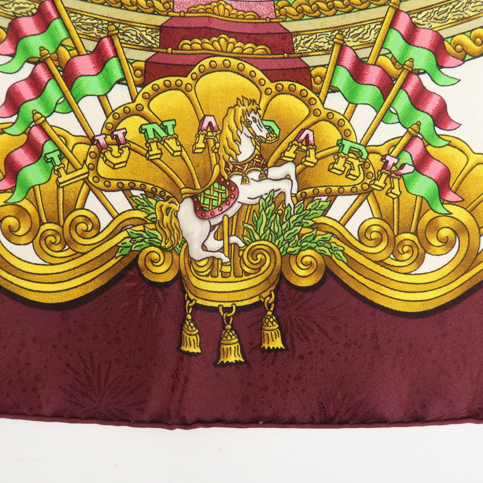 HERMES Carre 90 Silk 100% Scarf LUNA PARK Wine Red White Yellow